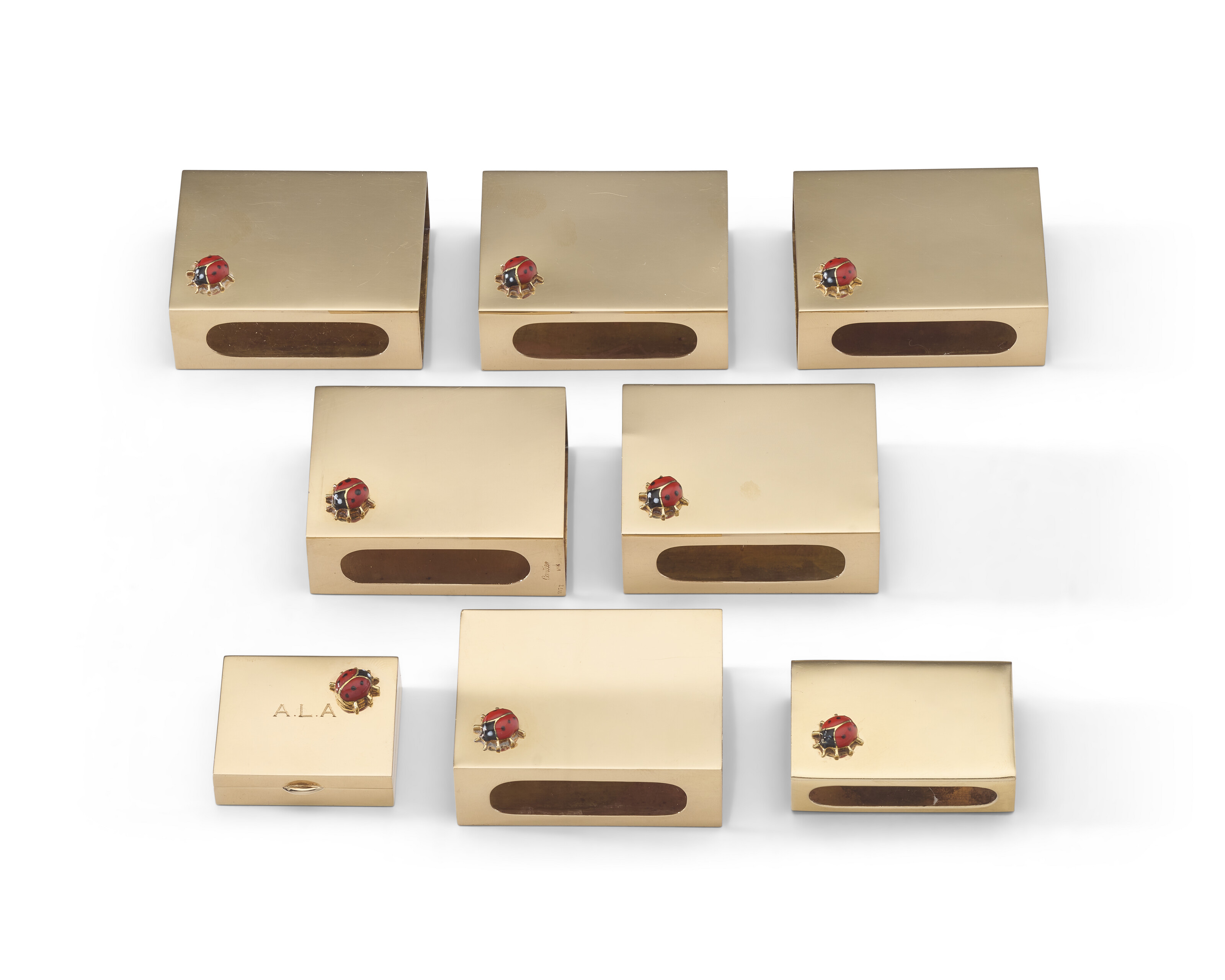 にゃおCartier ギフトボックス セット A SET OF SIX AMERICAN ENAMEL MOUNTED GOLD MATCHBOX HOLDERS, MARK