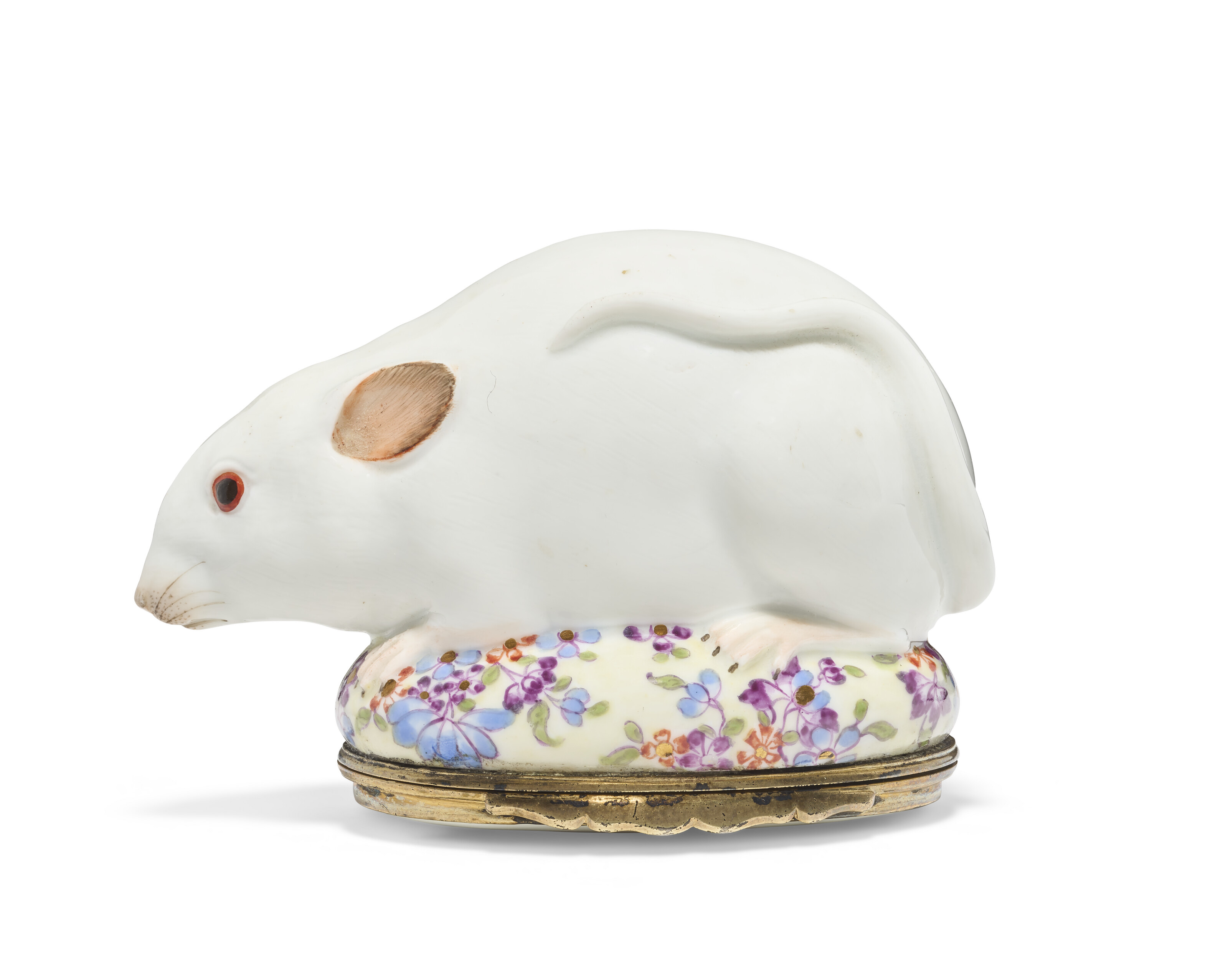 A SILVER-GILT MOUNTED MEISSEN PORCELAIN MOUSE-FORM SNUFF-BOX AND