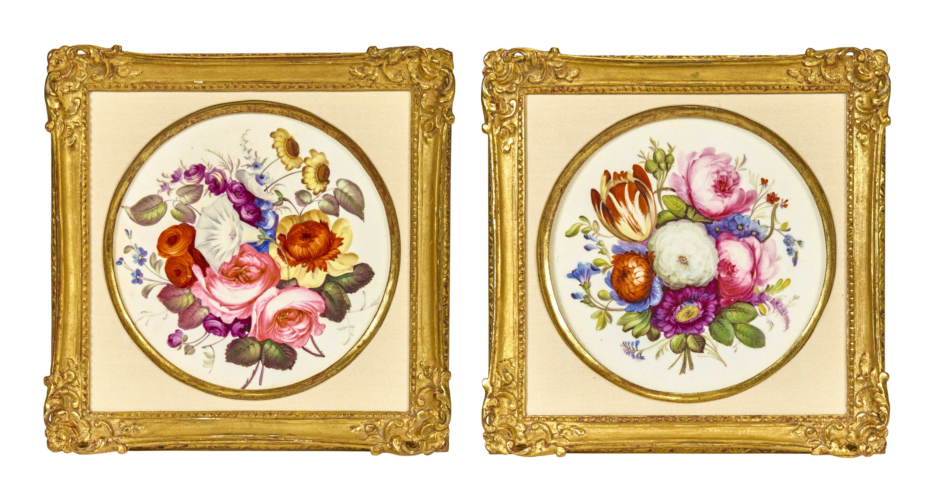 A PAIR OF ENGLISH PORCELAIN CIRCULAR ROUNDELS, FIRST HALF 19TH CENTURY ...