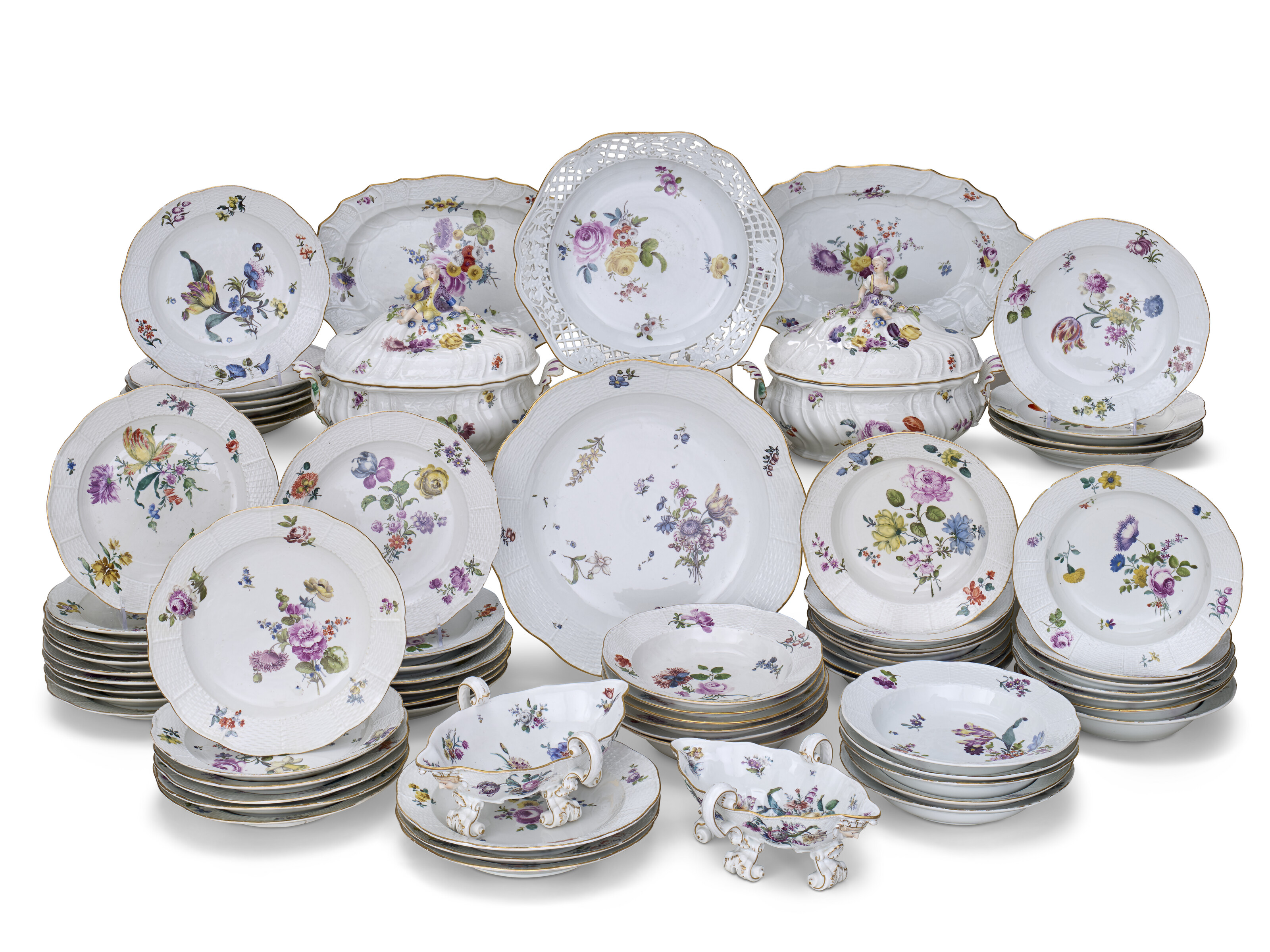 AN ASSEMBLED MEISSEN PORCELAIN PART DINNER SERVICE, CIRCA 1750 AND ...