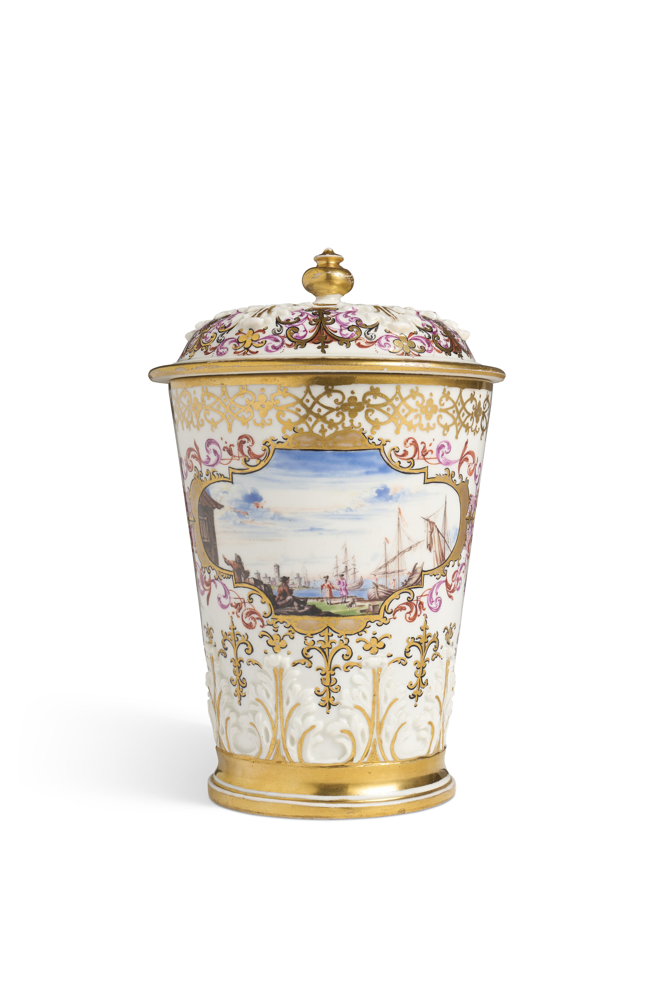 A MEISSEN PORCELAIN BEAKER AND COVER, CIRCA 1728, BLUE ENAMEL