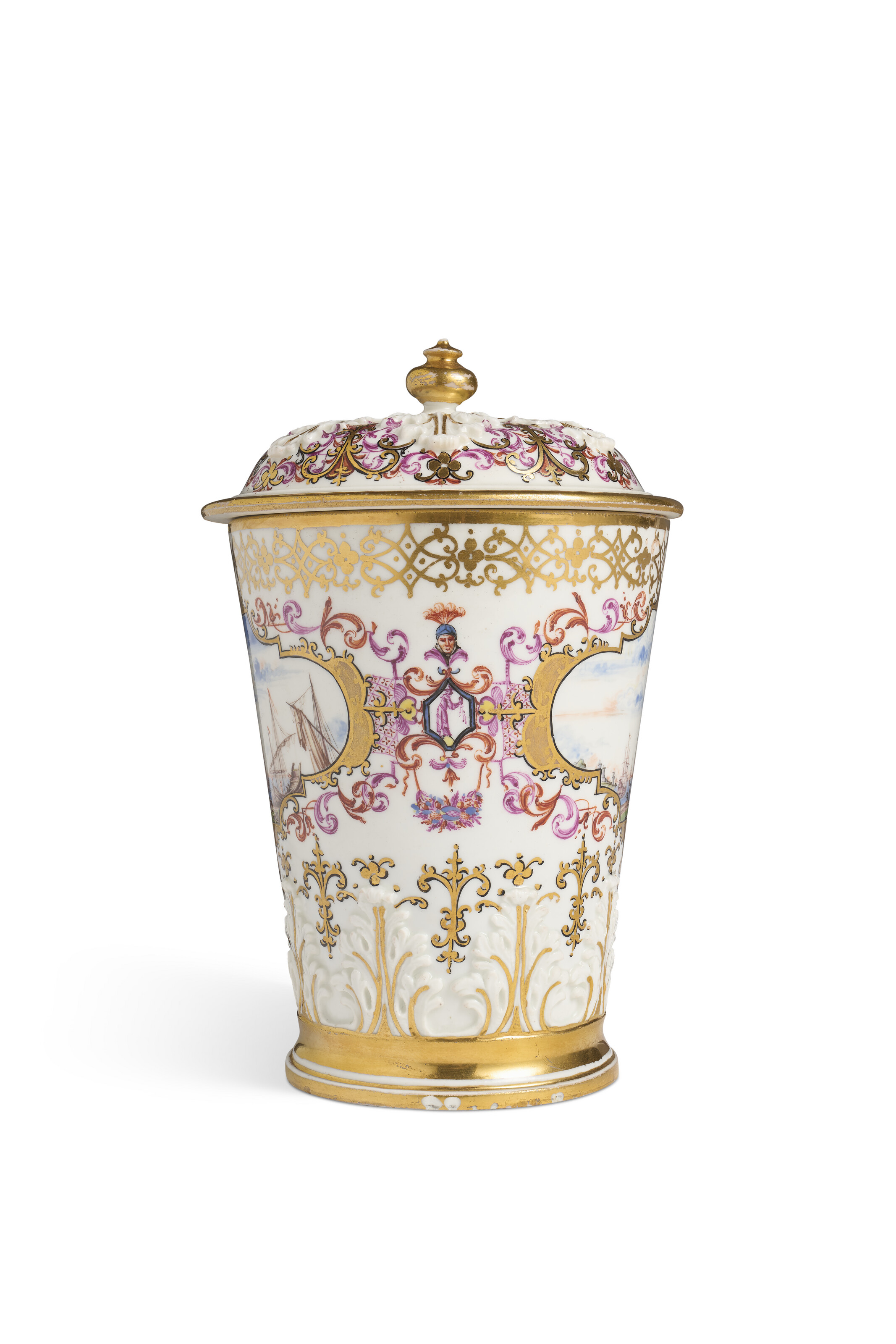 A MEISSEN PORCELAIN BEAKER AND COVER, CIRCA 1728, BLUE ENAMEL