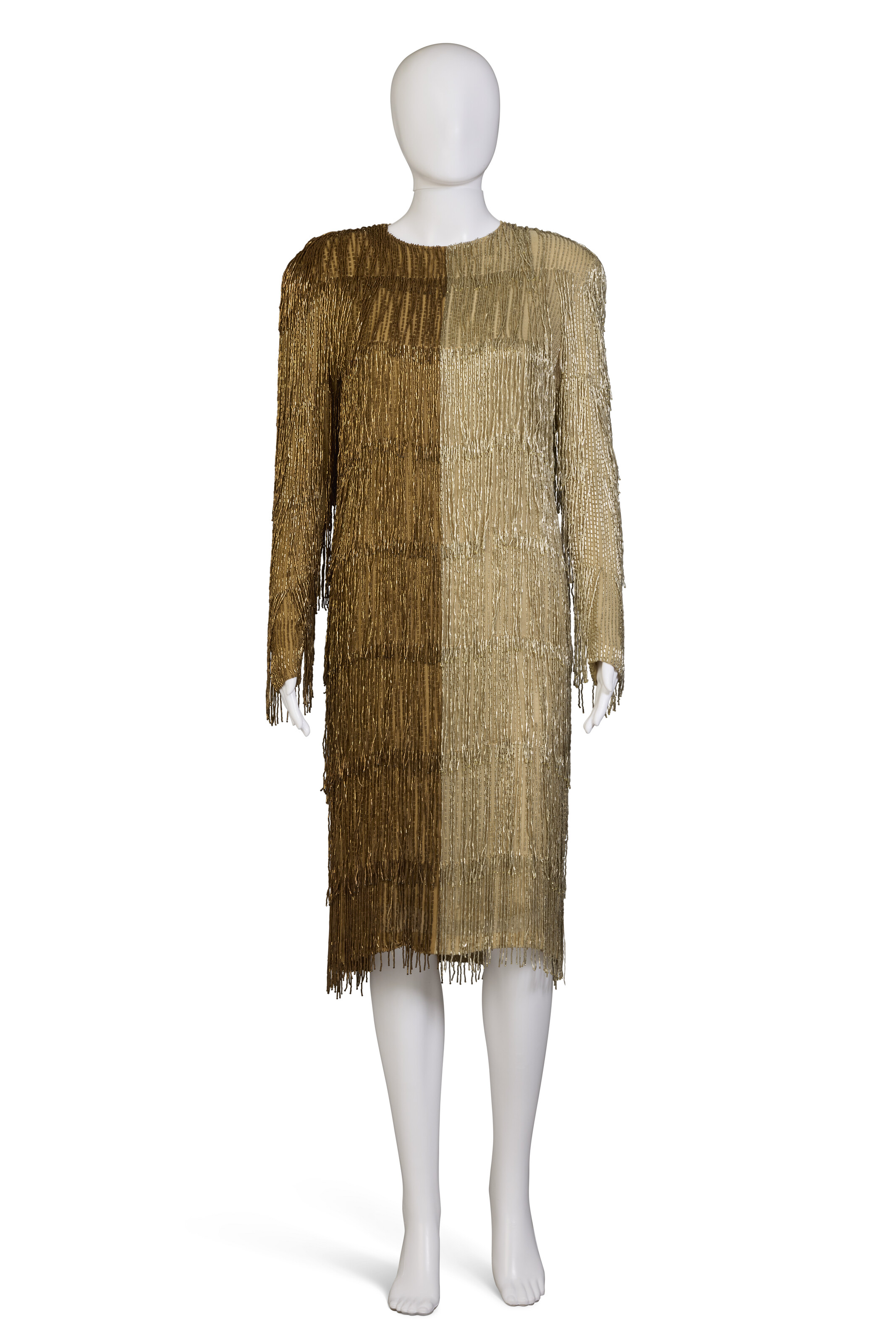 A BEADED TWO-TONE CHIFFON COCKTAIL DRESS, BILL BLASS, CIRCA 1990