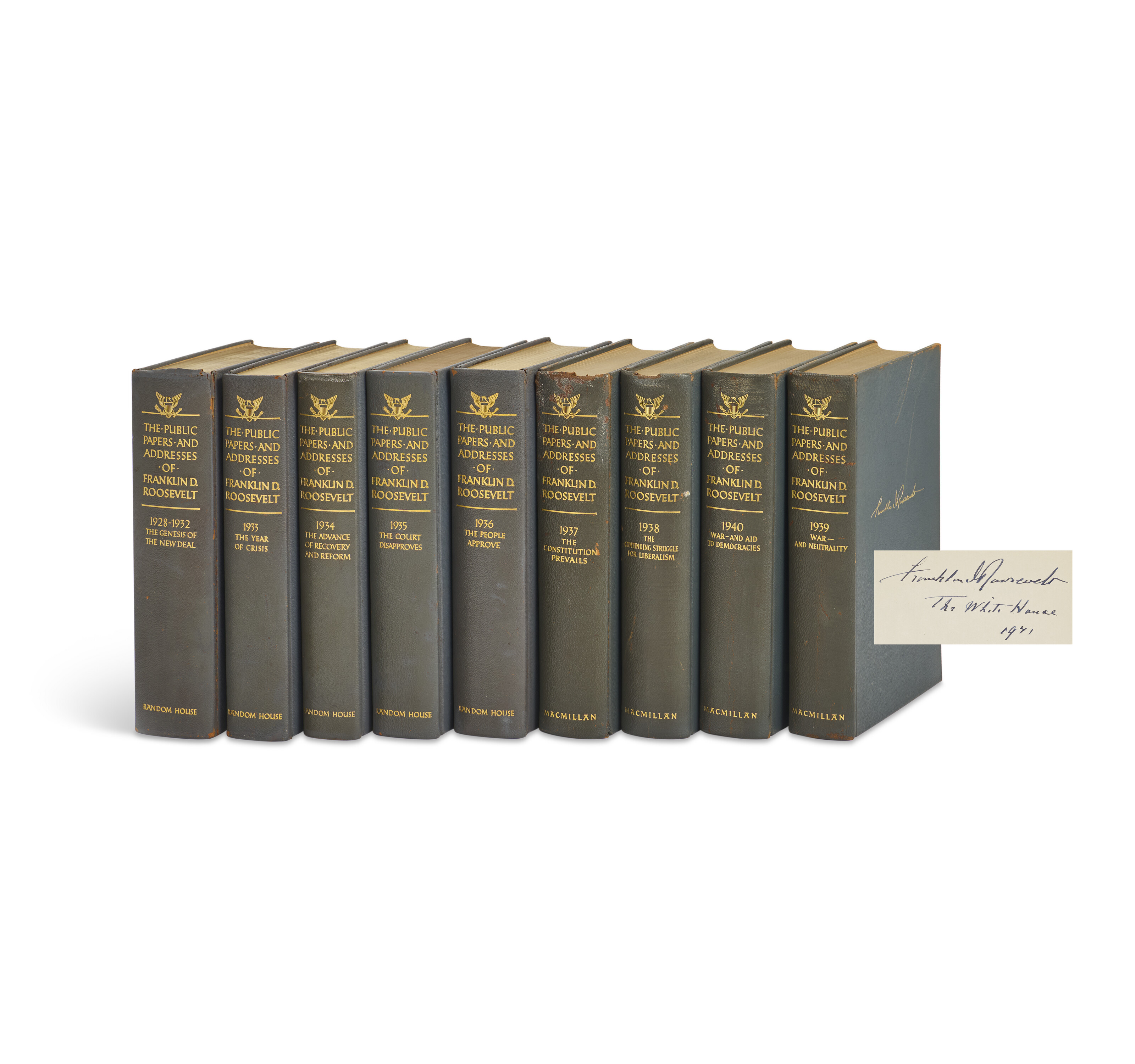 Publisher's presentation copy to FDR of The Public Papers and Addresses ...