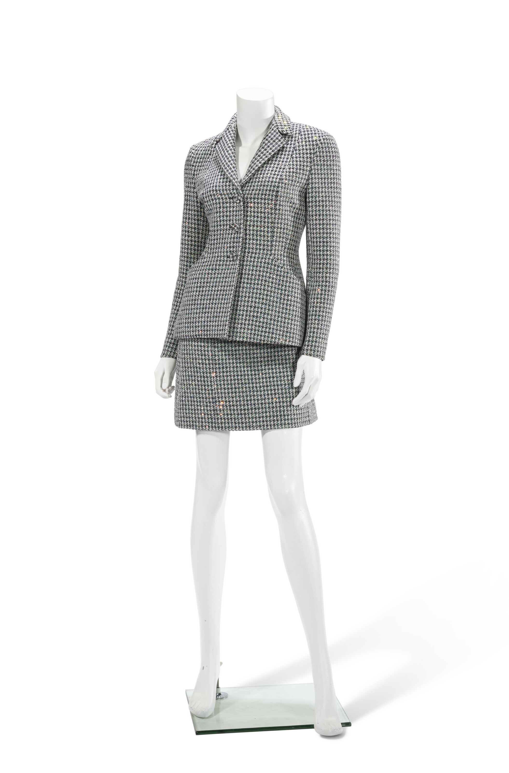A HOUNDSTOOTH WOOL SKIRTSUIT, SCREEN WORN BY EMILY BLUNT