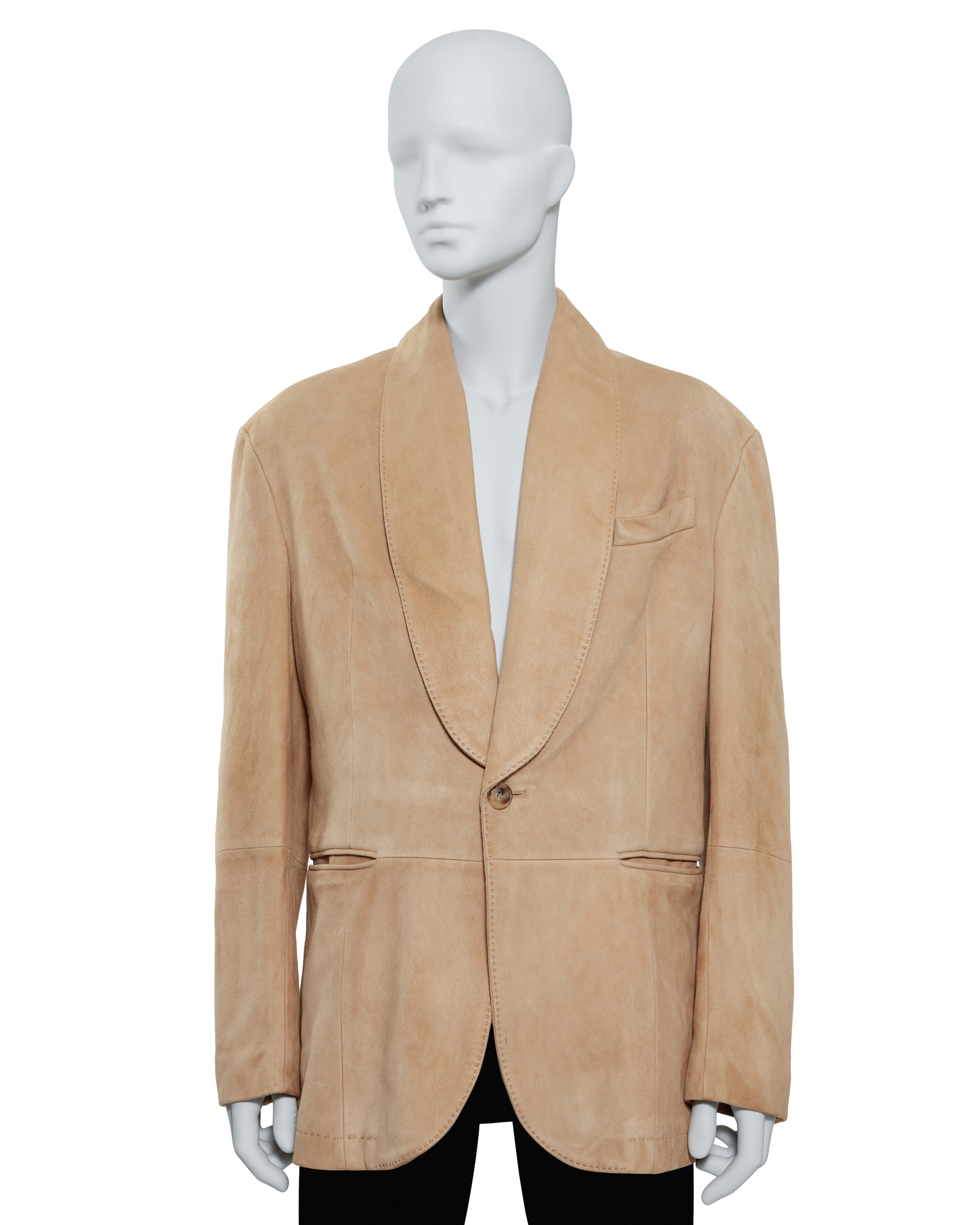 A TAN SUEDE JACKET, SCREEN WORN BY JUSTIN THEROUX