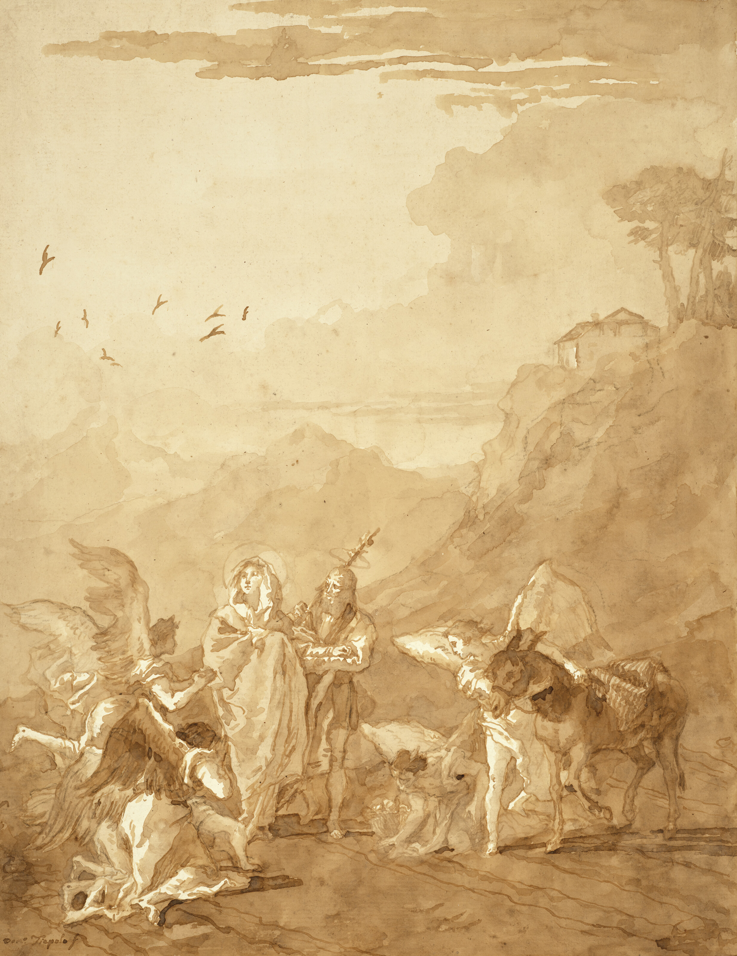 Giovanni Domenico Tiepolo, The Holy Family with angels during the Flight into Egypt, offered in Dessins Anciens et du XIXe siecle incluant une selection de terres cuites on 25 March 2026 at Christie's in Paris