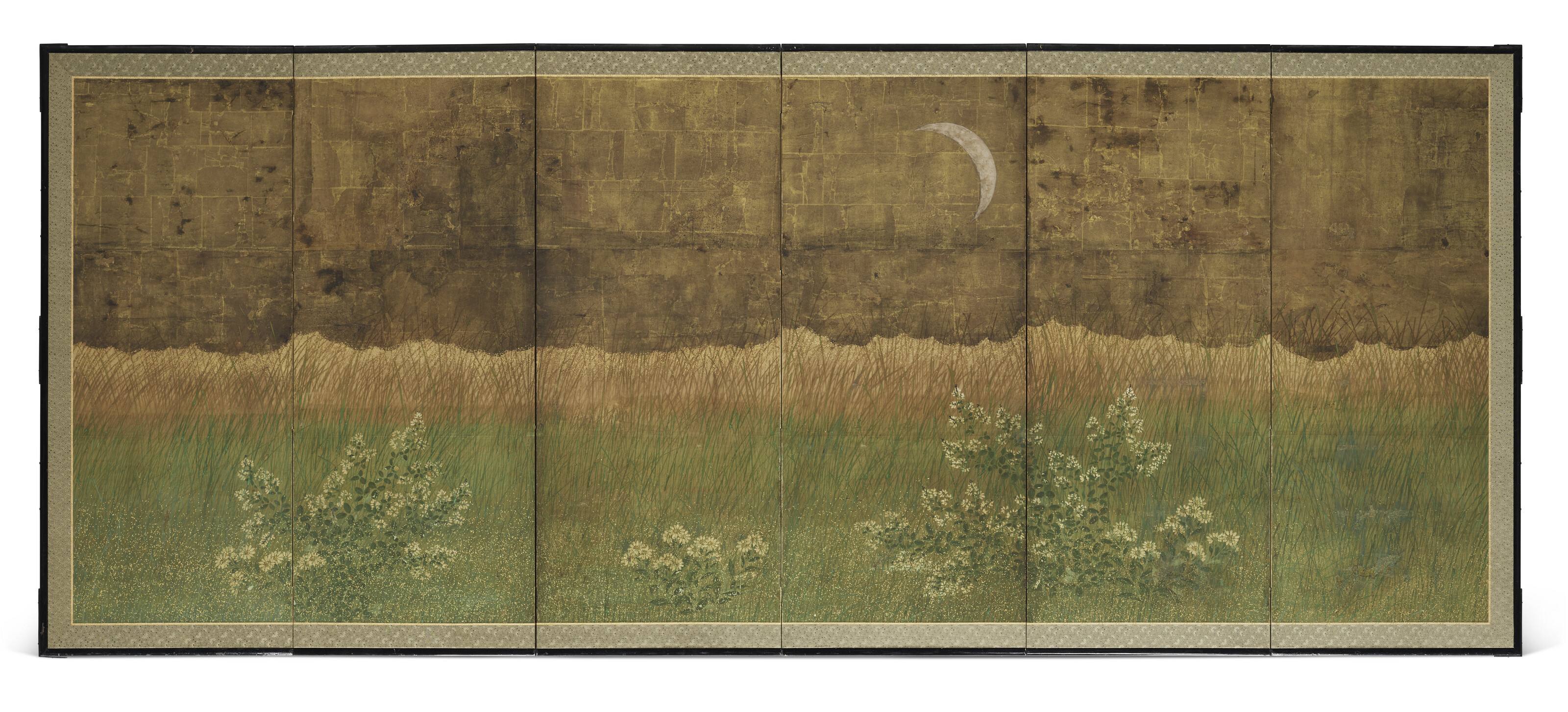 A SIX-FOLD SCREEN DEPICTING A FIELD UNDER THE MOON, JAPAN, EDO