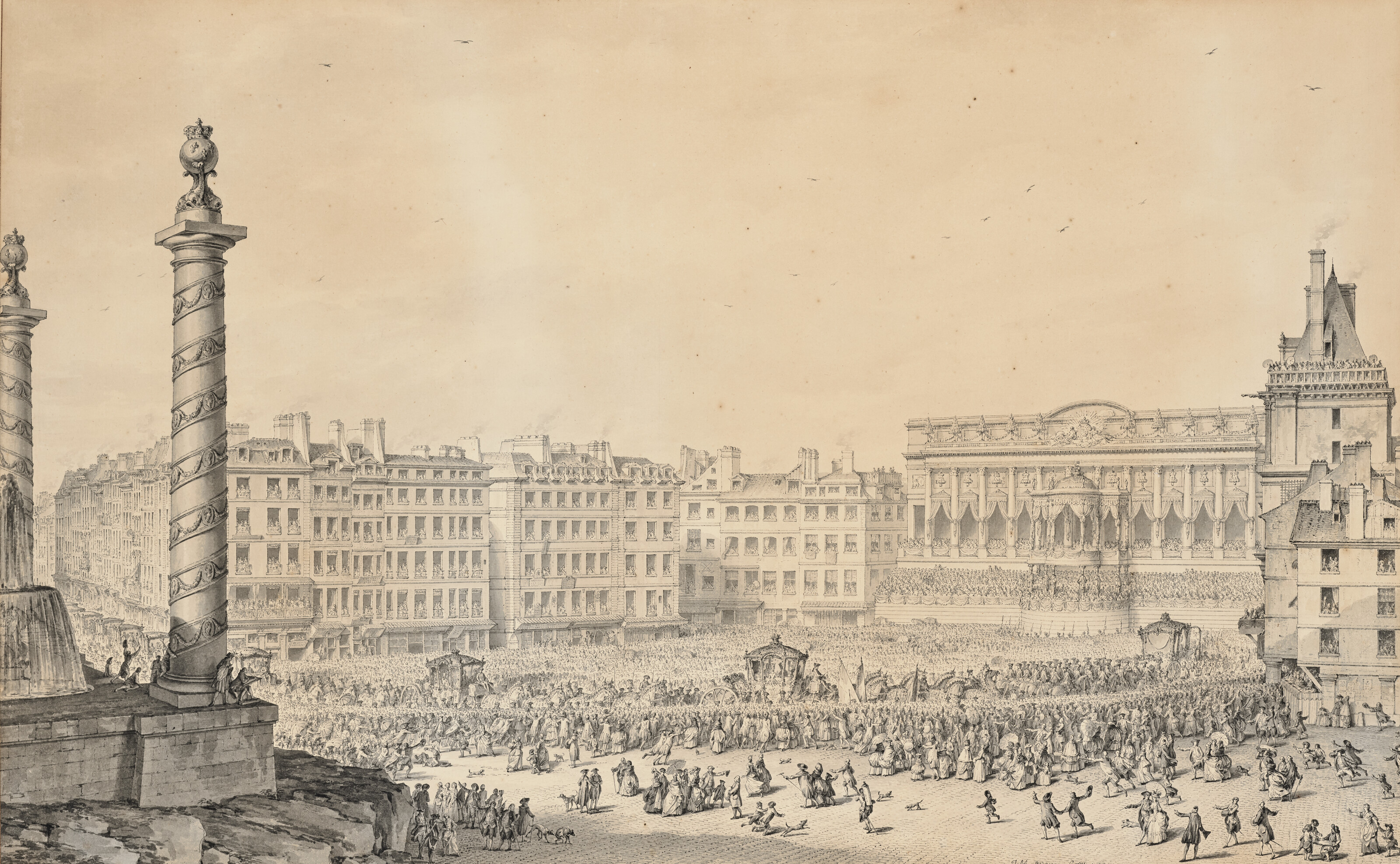 Jean-Michel Moreau, called Moreau the Younger, The Arrival of the Queen at l'Hotel de Ville, offered as a pair with The Fireworks, offered in Chefs-d'oeuvre de la collection Veil-Picard on 25 March 2026 at Christie's in Paris