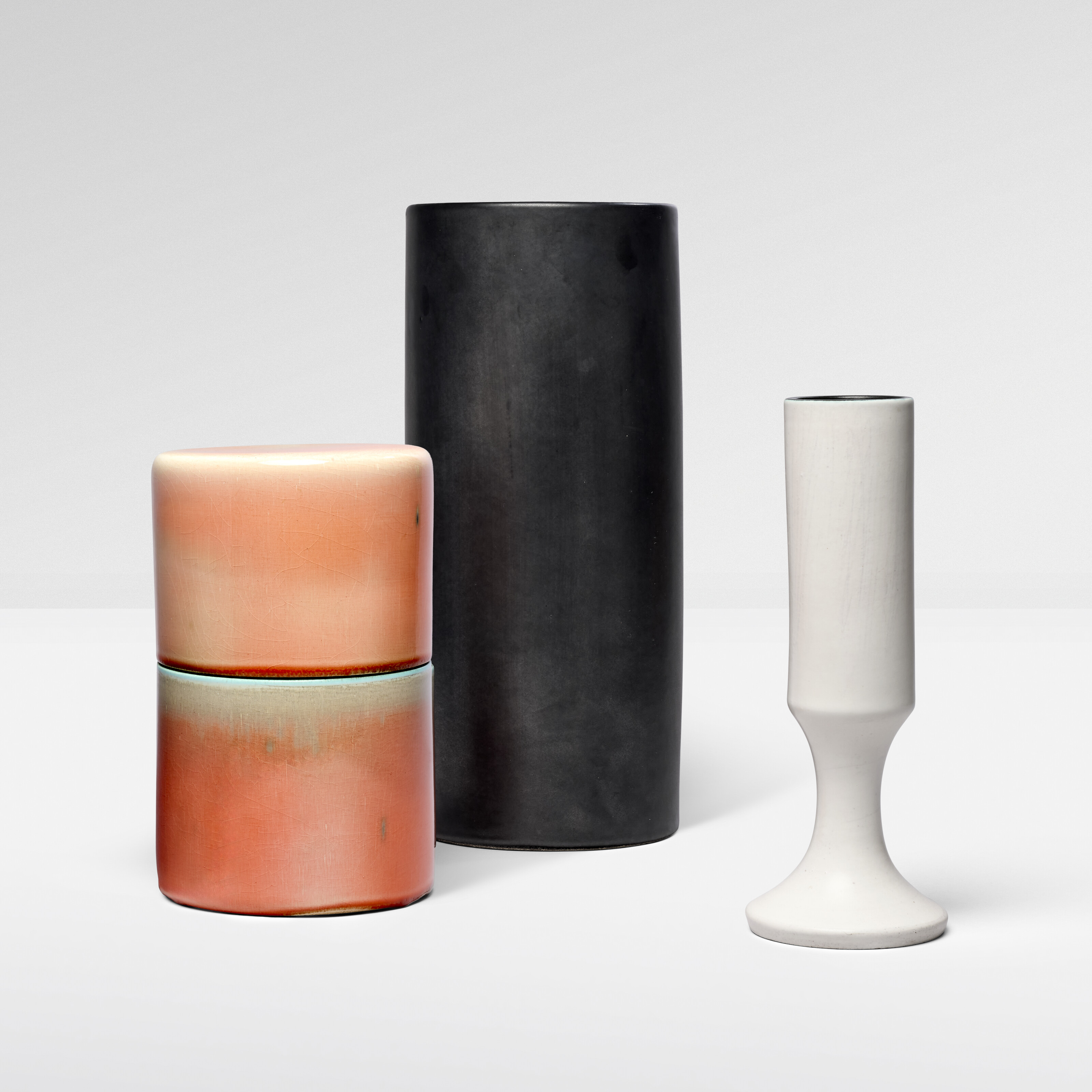 Left to right: Georges Jouve, Boite, circa 1956; Cylinder, circa 1960; Chalice, circa 1955. All offered in Design on 26 and 27 May 2026 at Christie's in Paris