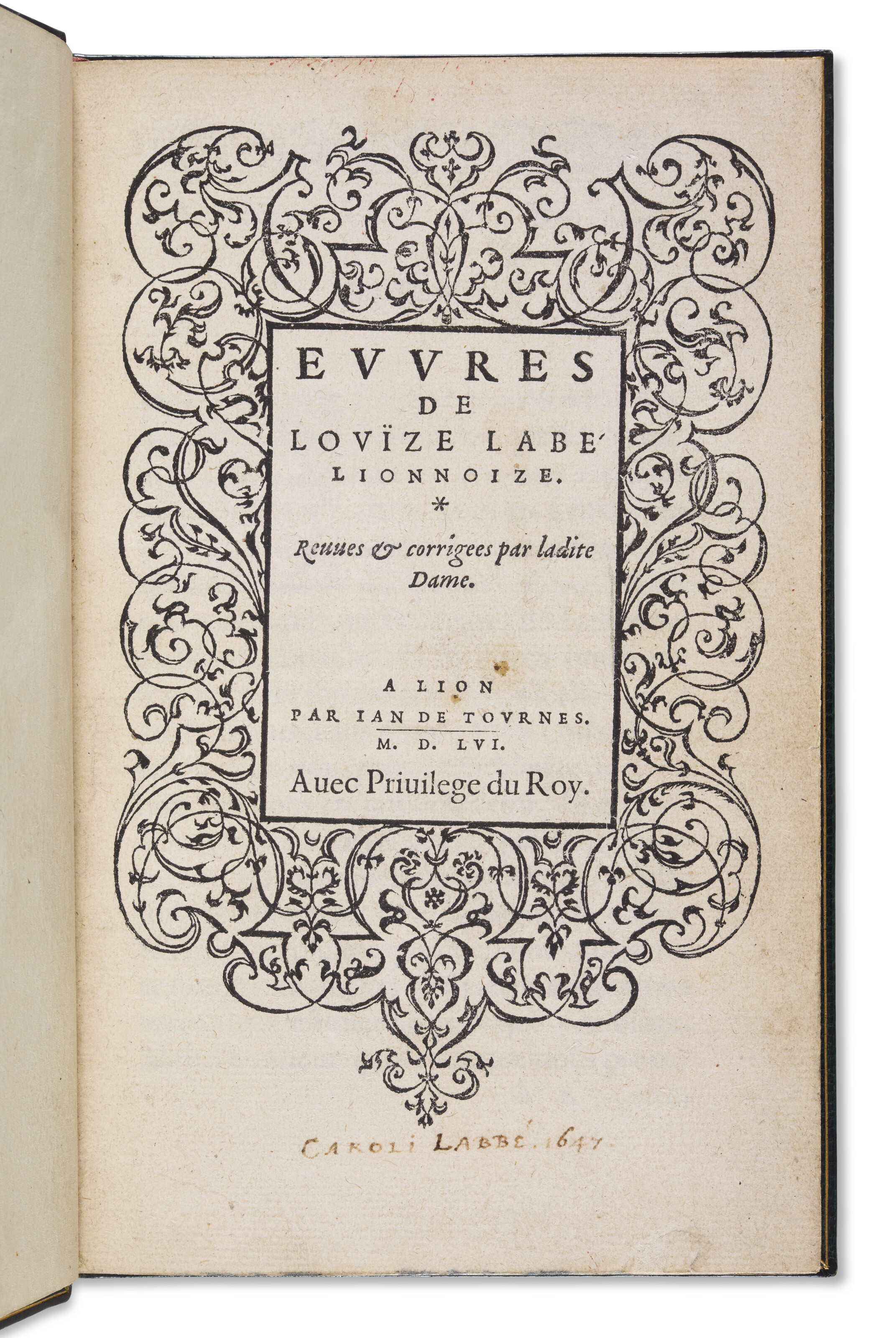 Louise Labe, Euvres de Louize Labe lionnoize. Revues and corrigees par ladite Dame. Lyon: Jean de Tournes, 1556. A remarkable copy of the second edition, once owned by Charles Nodier, who had it bound by Thouvenin, Yemeniz, Robert Hoe, Lindeboom and Raphael Esmerian, among others (also illustrated opposite, top left). Offered in La bibliotheque poetique de Jean Paul Barbier-Mueller, 4e partie on 24 March 2026 at Christie's in Paris