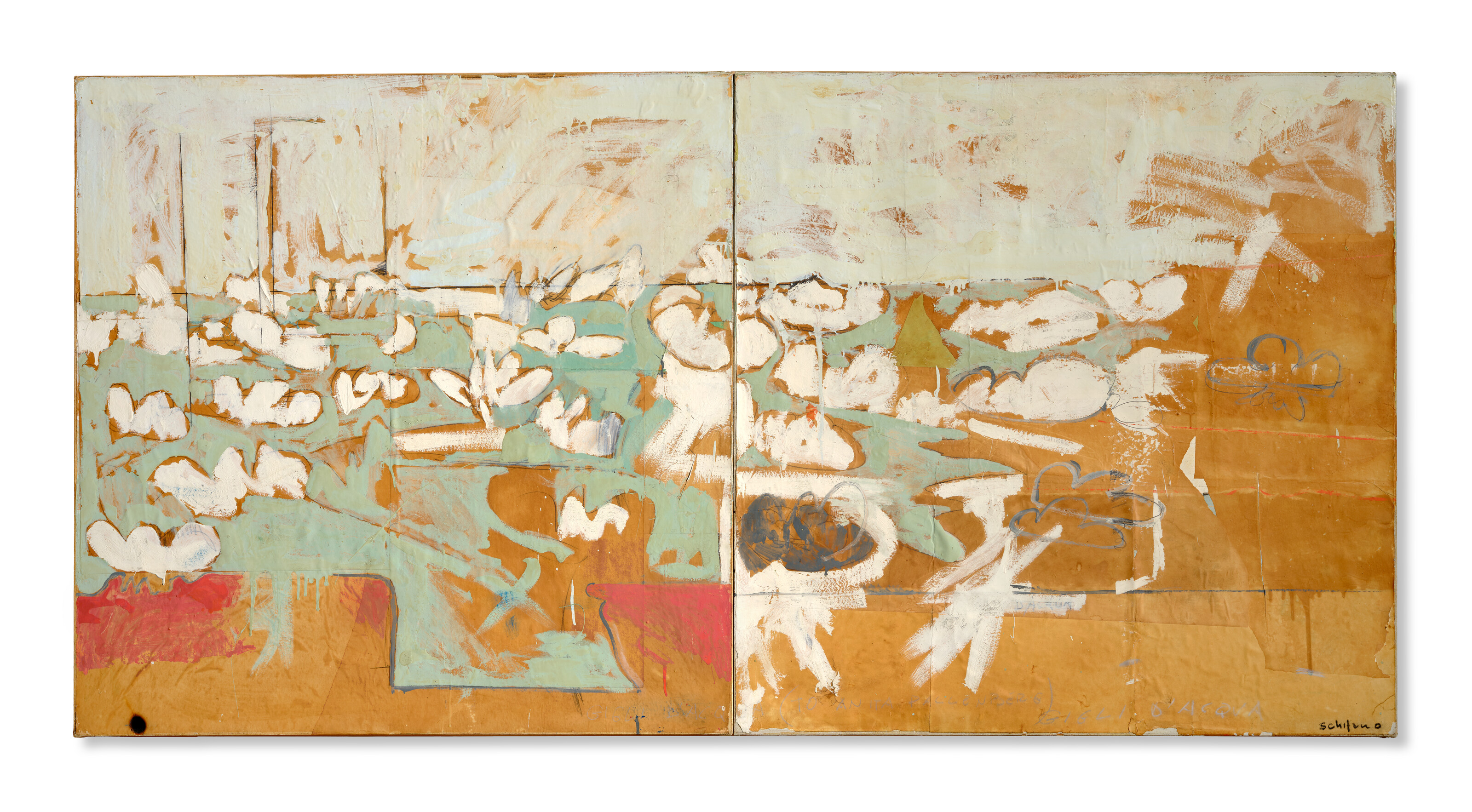 Mario Schifano, View beyond the Hudson River (To Anita Pallenberg) Gigli d'acqua, 1964, offered in the 20th/21st Century Art - Evening Sale on 15 April 2026 at Christie's in Paris