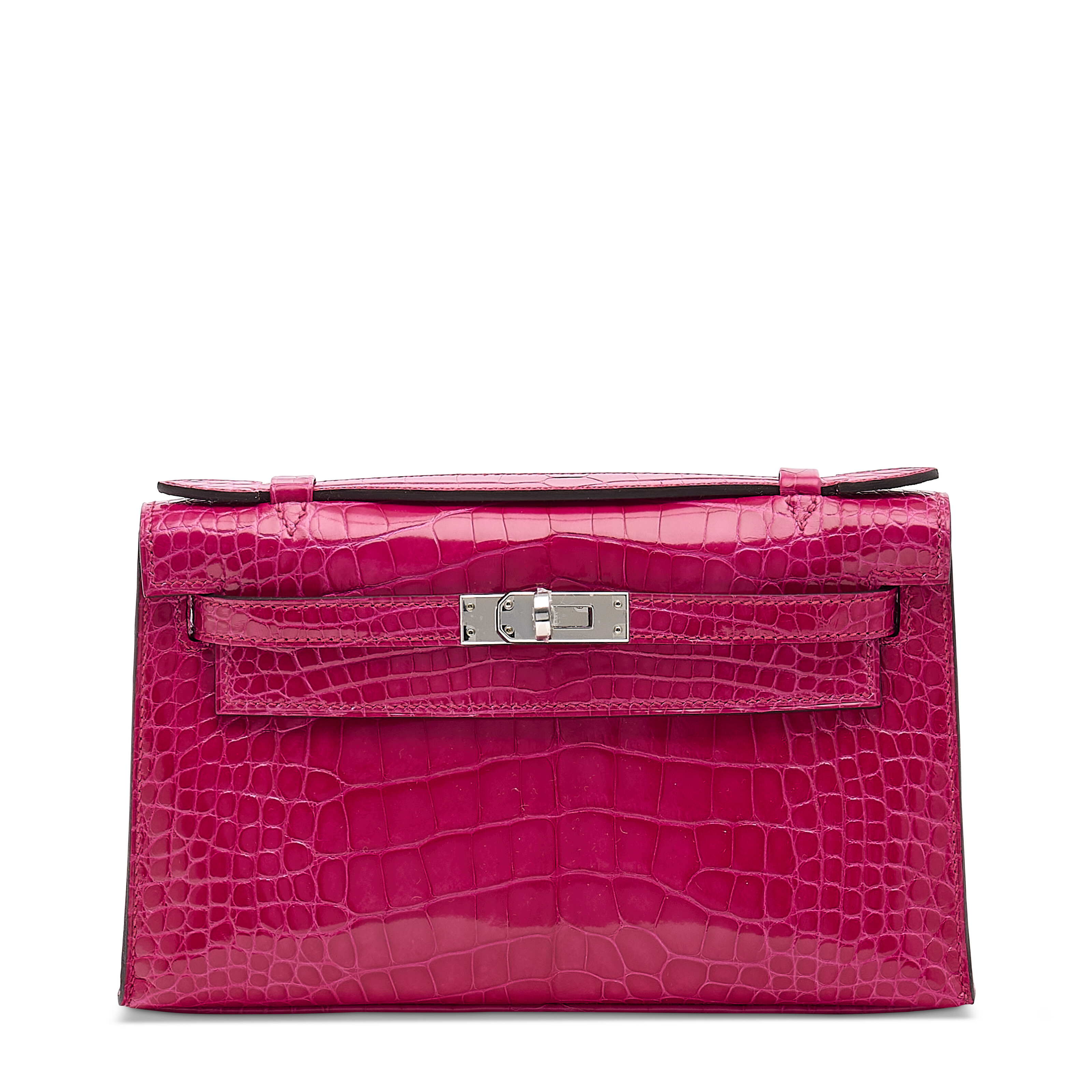 A shiny Rose Mexico alligator Kelly pochette with palladium hardware, Hermes, 2022, offered in Handbags Online: The Paris Edit, until 24 June 2026 at Christie's Online