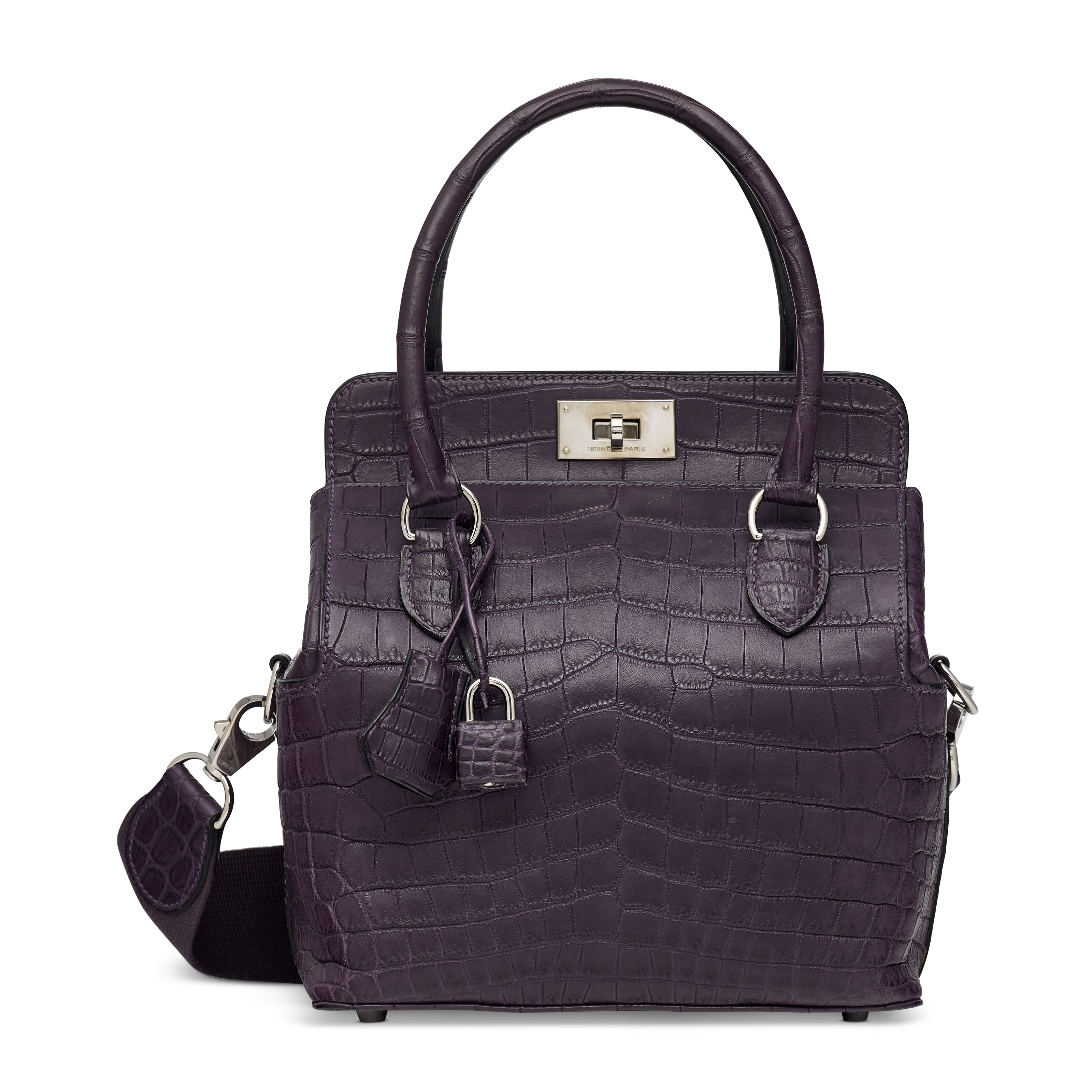 A matte Amethyste niloticus crocodile Toolbox 20 with palladium hardware, Hermes, 2011, offered in Handbags Online: The Paris Edit, until 24 June 2026 at Christie's Online