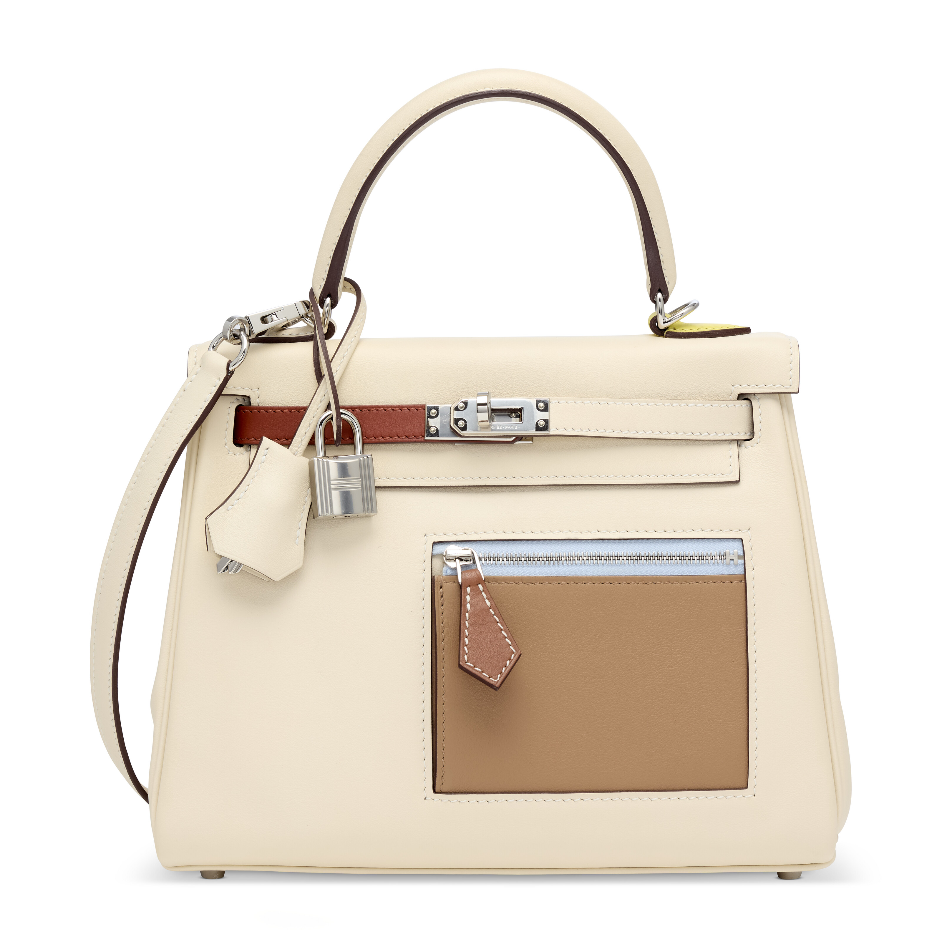 A limited-edition Nata, Chai, Cuivre, Lime and Mauve Sylvestre Swift leather Colormatic Retourne Kelly 25 with palladium hardware, Hermes, 2022, sold for €35,560 on 24 June 2026 at Christie's Online