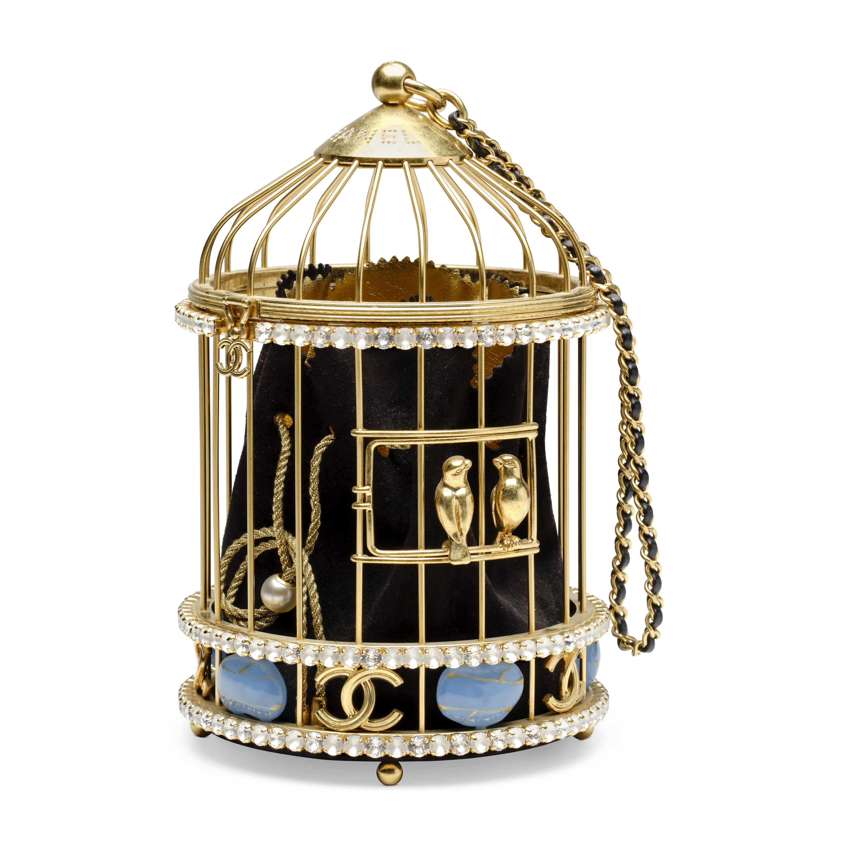 A Métiers d’arts runway gold metal, crystal and enamel bird cage evening bag, Chanel, 2020, offered in Handbags Online: The Paris Edit, until 24 June 2026 at Christie's Online