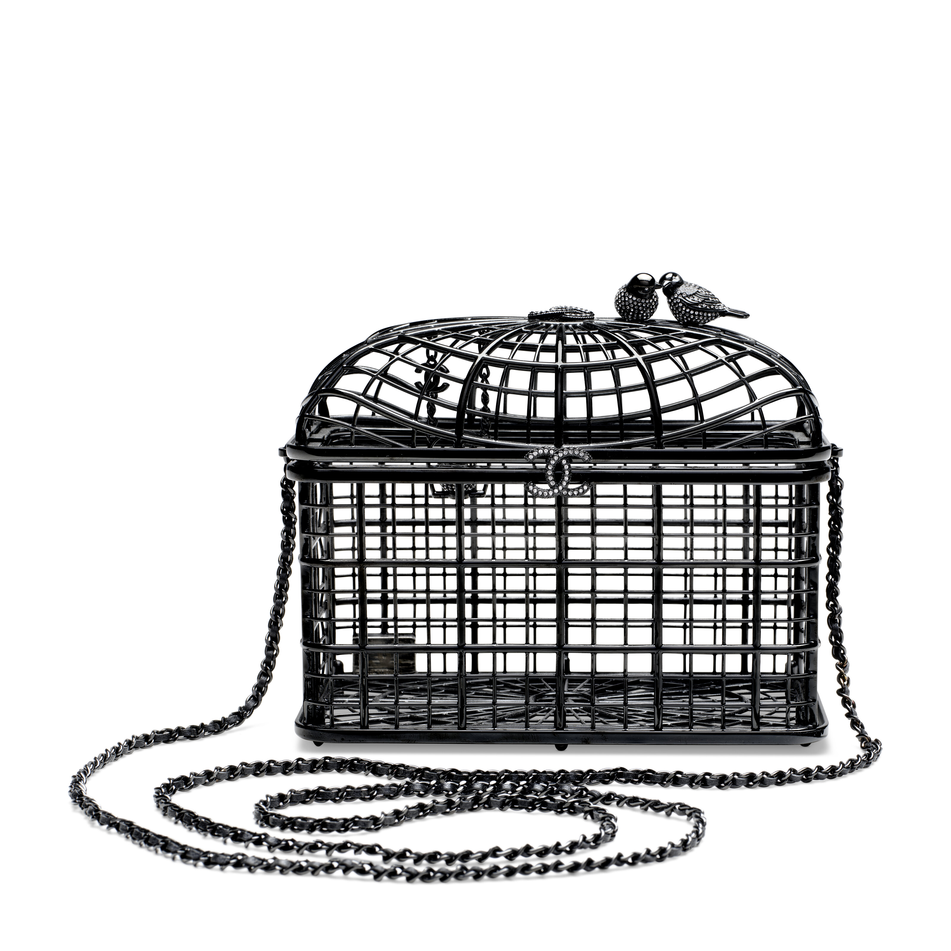 A runway black metal and strass bird cage evening bag, Chanel, spring-summer 2025, offered in Handbags Online: The Paris Edit, until 24 June 2026 at Christie's Online