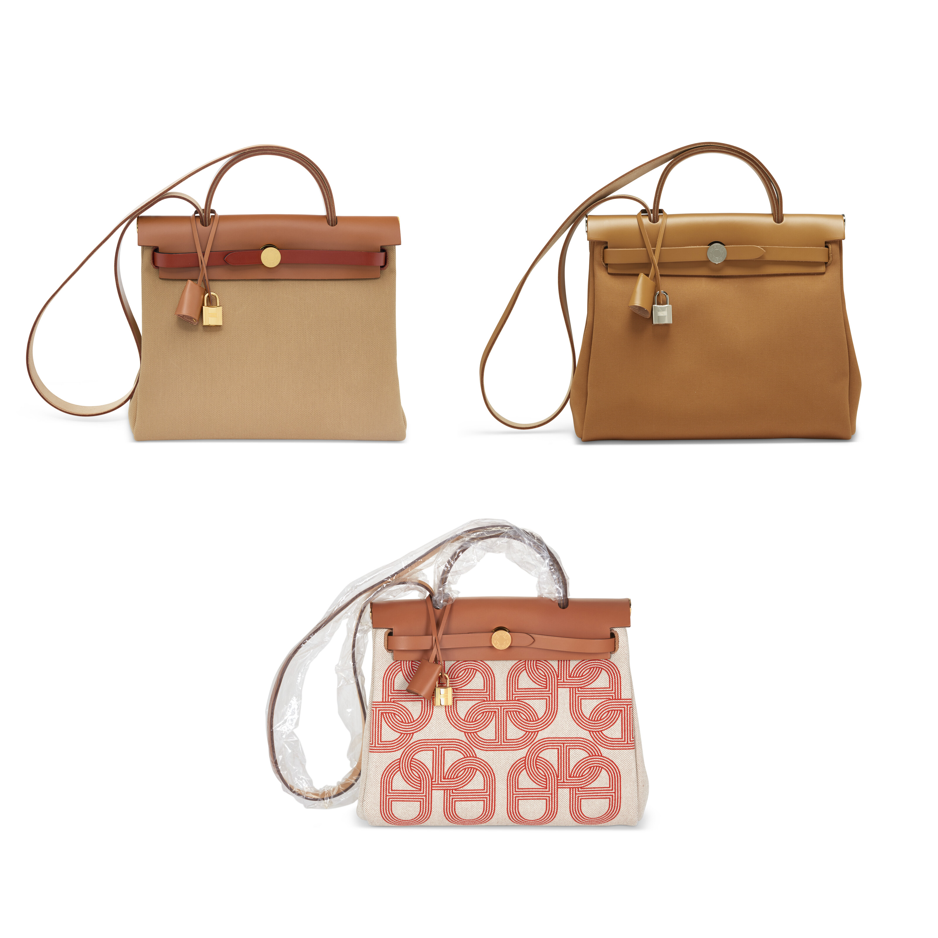 A RUNWAY SHINY OCHRE ALLIGATOR & MONOGRAM SILK CHARMS LINDA WITH