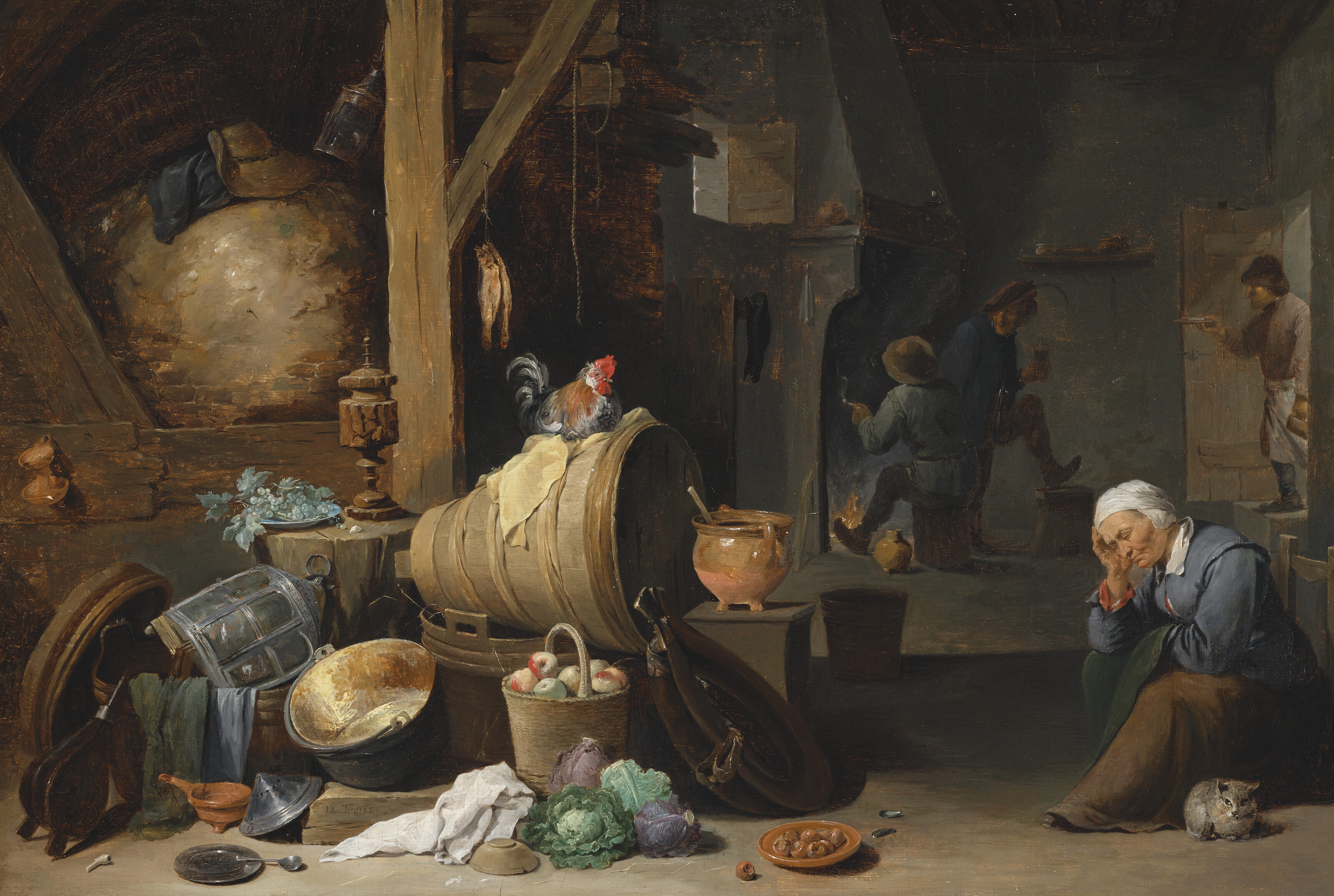 David Teniers the Younger, The interior of a kitchen with a large still life and an elderly woman asleep, offered in Maitres Anciens: Peintures - Sculptures on 11 June 2026 at Christie's in Paris