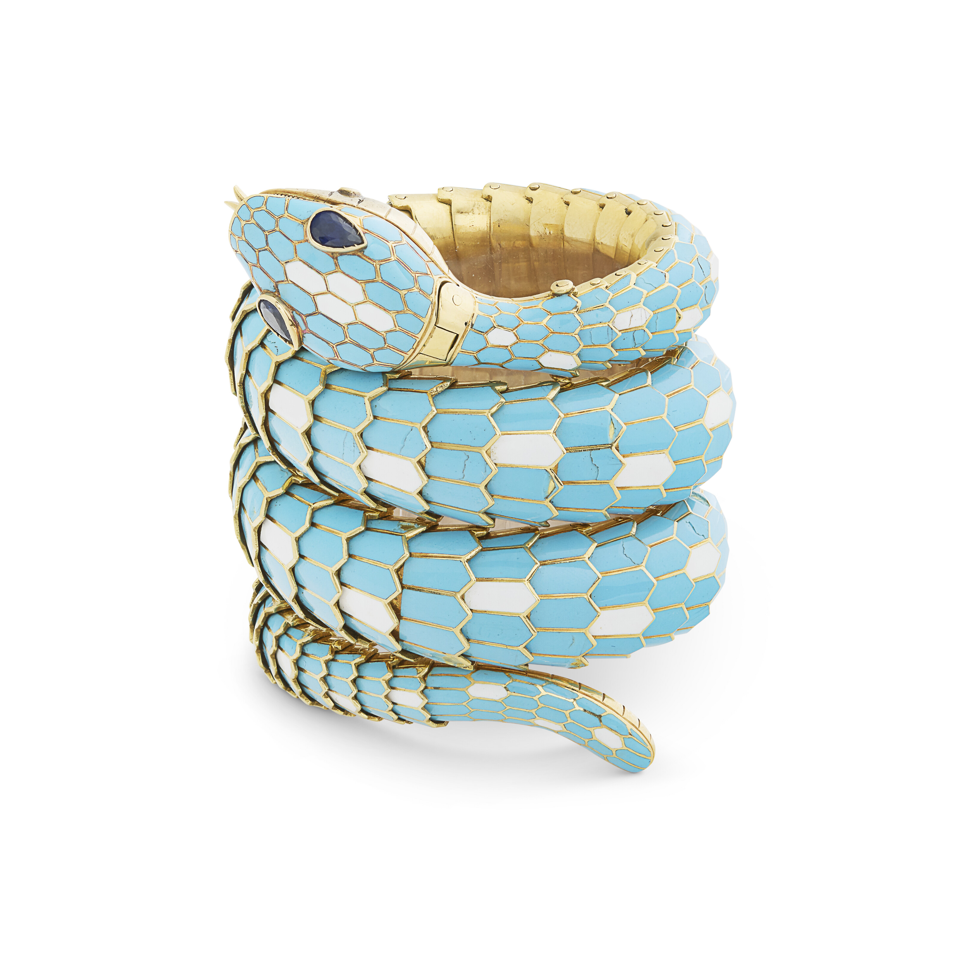 A Bulgari enamel and sapphire Serpenti bracelet watch, circa 1965, offered in Joaillerie Paris, until 26 June 2026 at Christie's Online