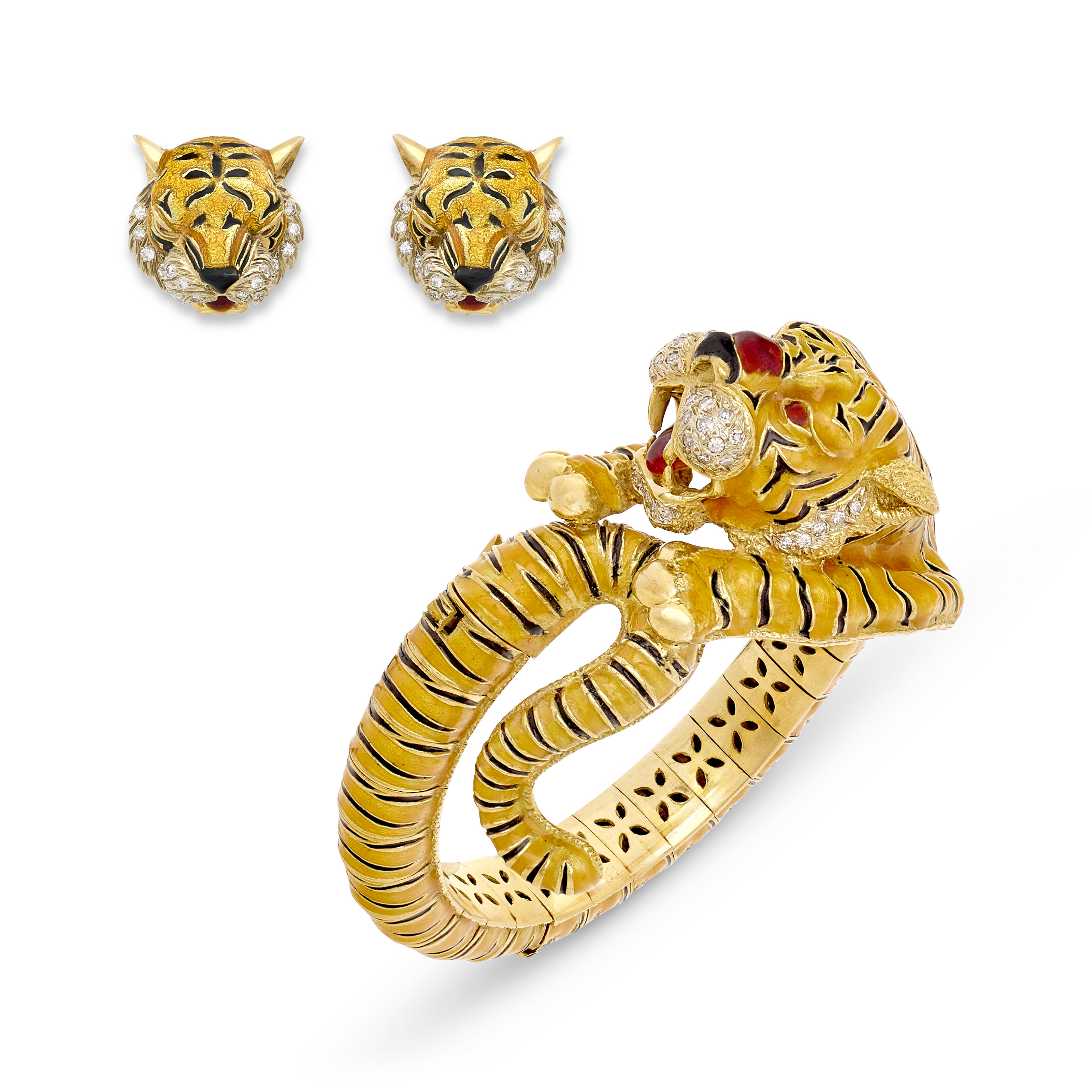 FRASCAROLO DEMI-PARURE ÉMAIL, RUBIS ET DIAMANTS Comprising a ban