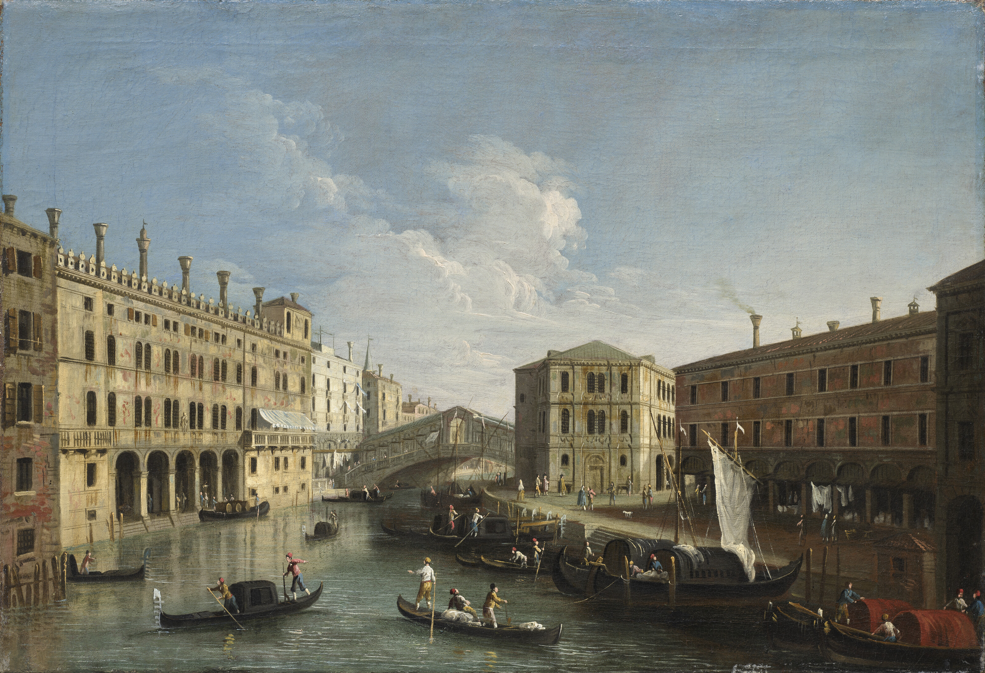 Attributed to Apollonio Facchinetti, called Domenichini or The Master of the Langmatt Foundation (1715-c.1770), Venice: A view of the Rialto. Oil on canvas. 54.5 x 79.5 cm (21½ x 31¼ in). Estimate: €15,000-20,000, offered in Collections: incluant la succession de Francoise Lambert, vendue au profit de la Societe des Amis de Versailles, until 1 October 2026 at Christie's Online