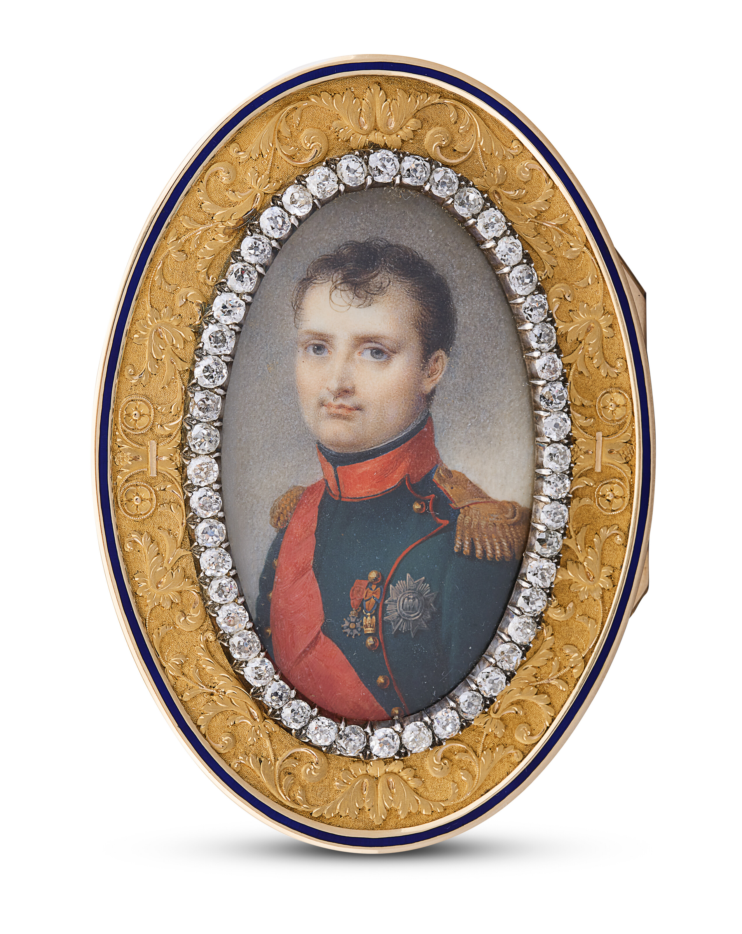 A jewelled gold presentation snuff-box with portrait of Napoleon, mark of Souchay and Colin, Hanau, circa 1810, offered in Collections: incluant la succession de Francoise Lambert, vendue au profit de la Societe des Amis de Versailles, until 1 October 2026 at Christie's Online