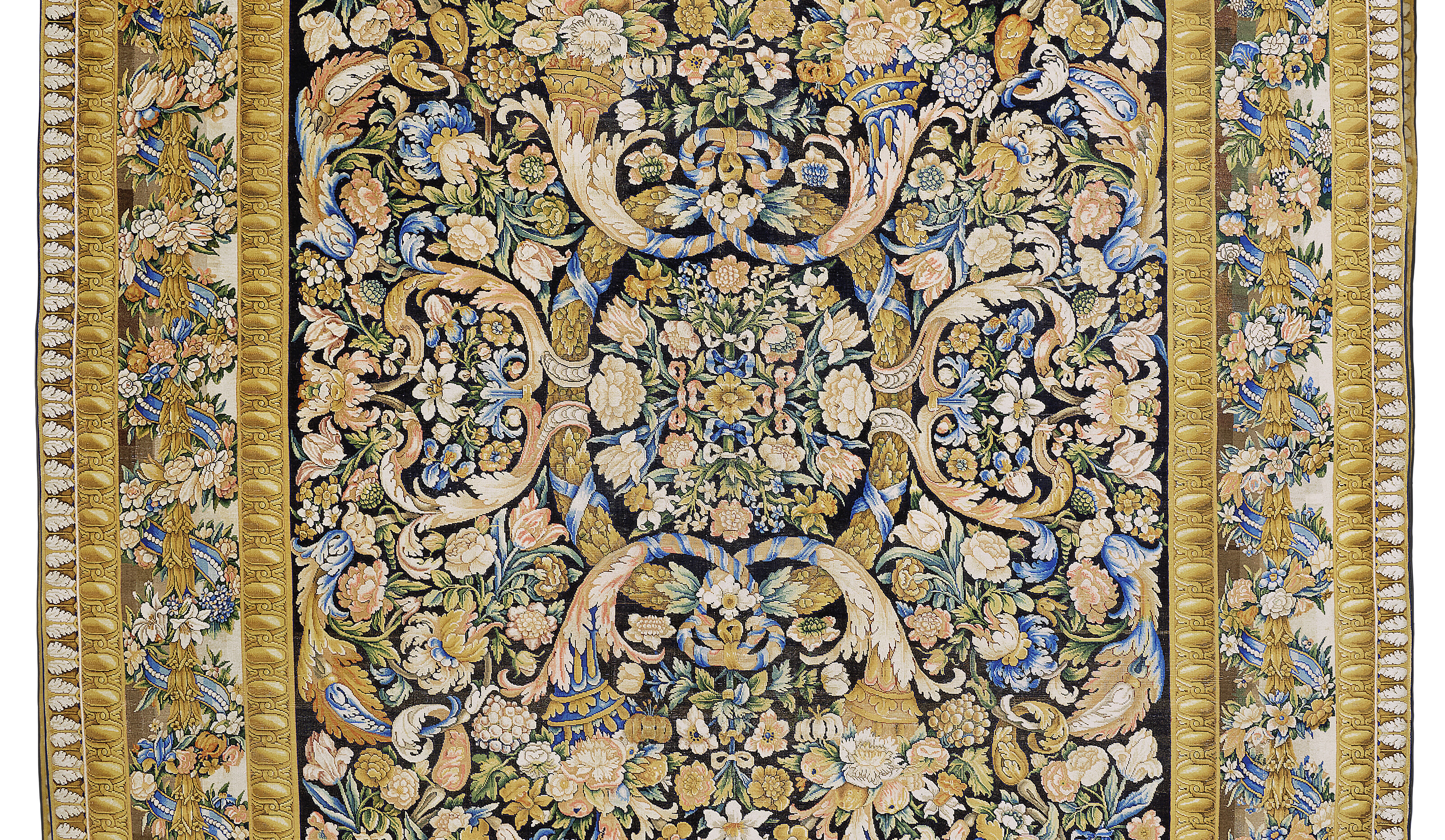 A detail of the exceptional Louis XIII Savonnerie carpet, probably Lourdet Atelier, Chaillot, France, circa 1660-64, offered in the Graziella Patino de Ortiz Linares Collection - Evening Sale on 23 September 2026 at Christie's in Paris