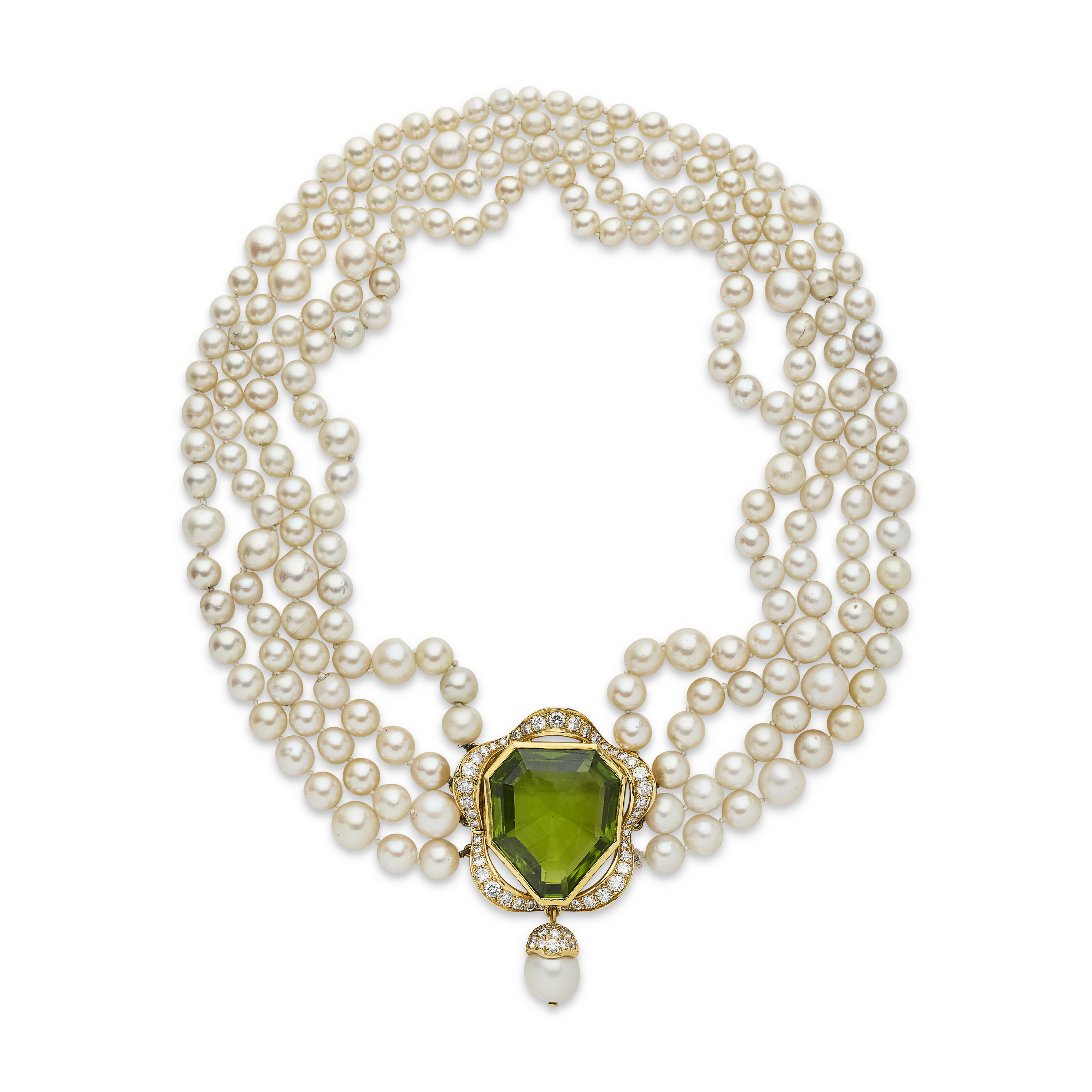 A Rene Boivin natural pearl, cultured pearl, peridot and diamond necklace, offered in Collection Jeanne-Marie de Broglie on 30 September 2026 at Christie's in Paris