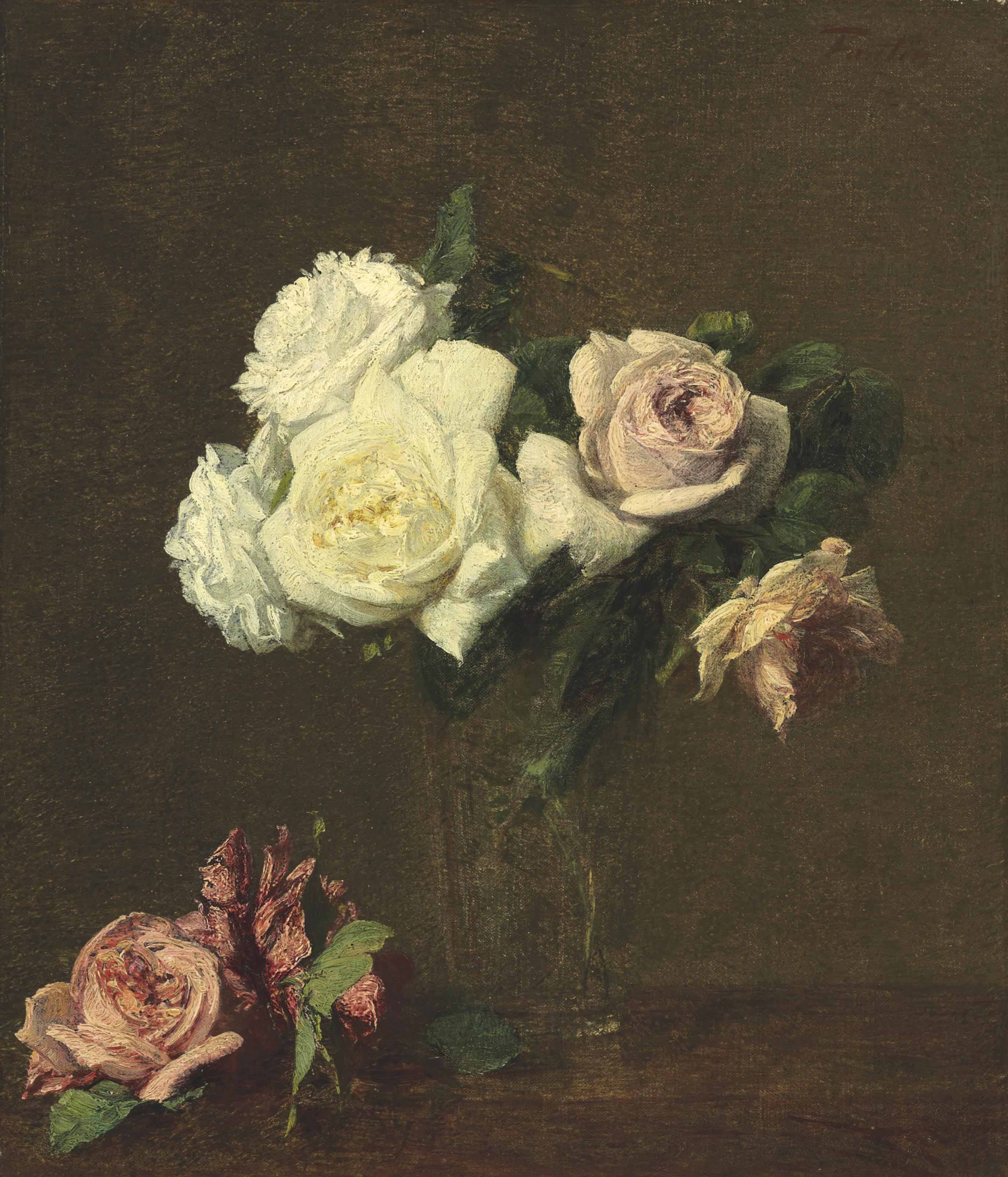 Henri Fantin-Latour、Petites roses Henri Fantin Latour 'Roses 1884' Canvas Art - Multi - Bed