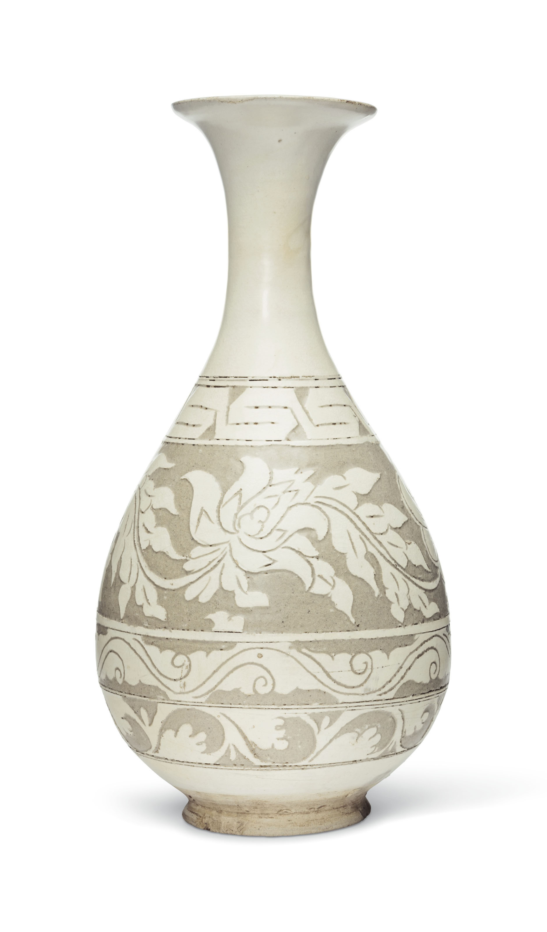中国美術 磁州窯 十世紀後半 白磁掻落鳳紋水注 瓶 高23cm (LC248) 工芸品