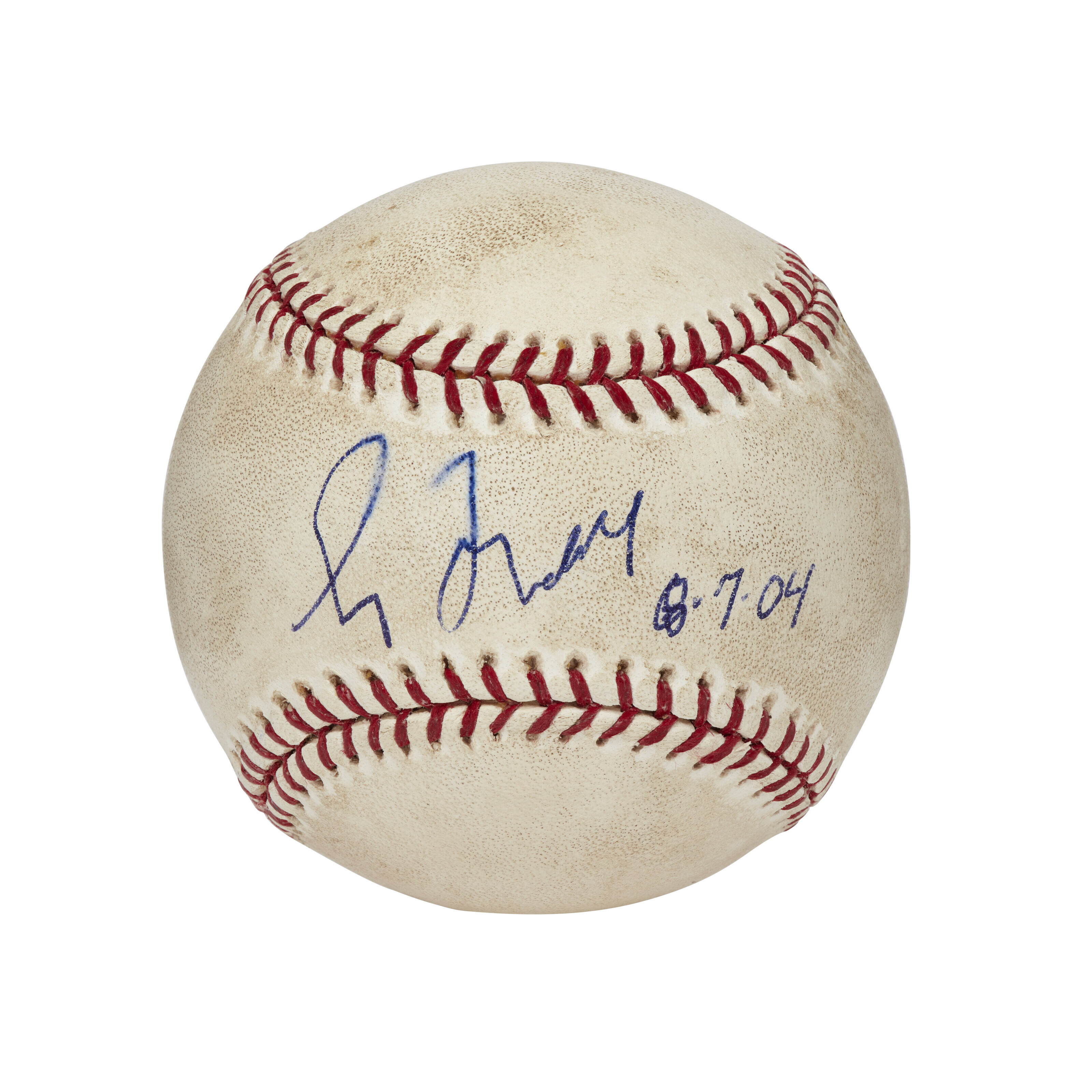 GREG MADDUX AUTOGRAPHED AND INSCRIBED GAME USED BASEBALL FROM 300TH CAREER...