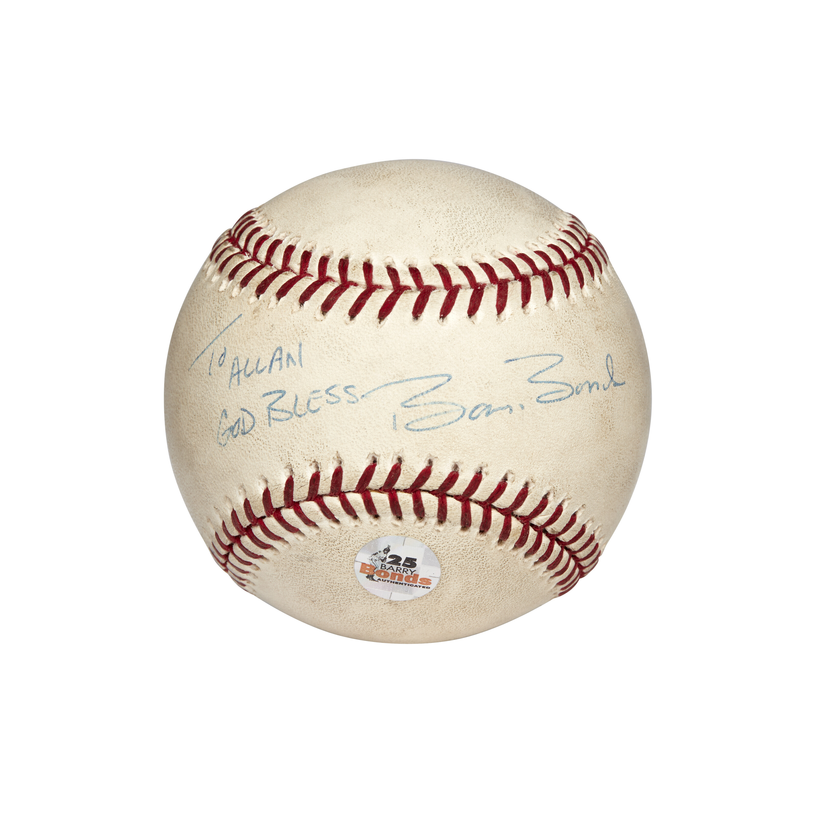BARRY BONDS AUTOGRAPHED GAME USED BASEBALL ATTRIBUTED TO HIS 60TH HOME RUN...