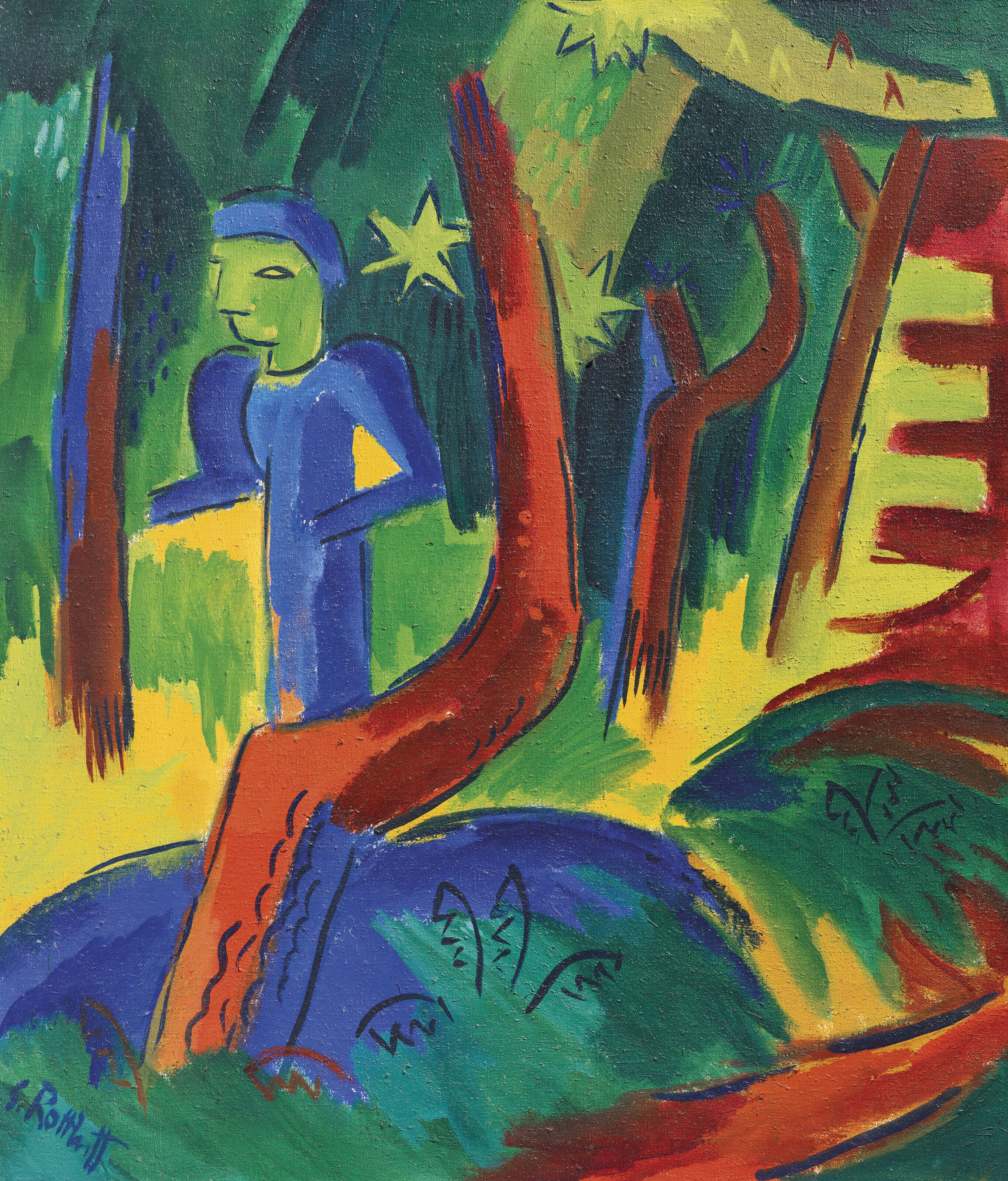 KARL SCHMIDT - ROTTLUFF、FRAU MIT ERNTEHU Head of a Woman (Frauenkopf) by Karl Schmidt-Rottluff
