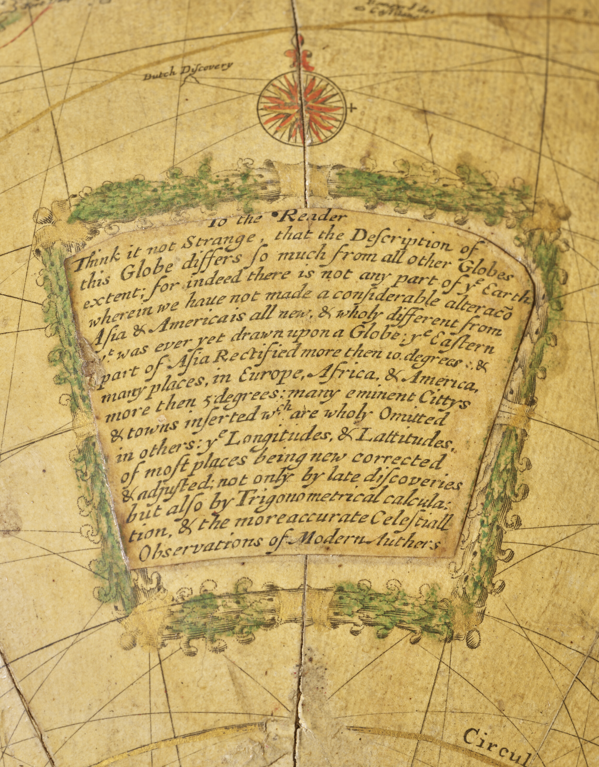A note 'To the Reader explaining how the latest discoveries and scientific information have been used in the creation of the globe