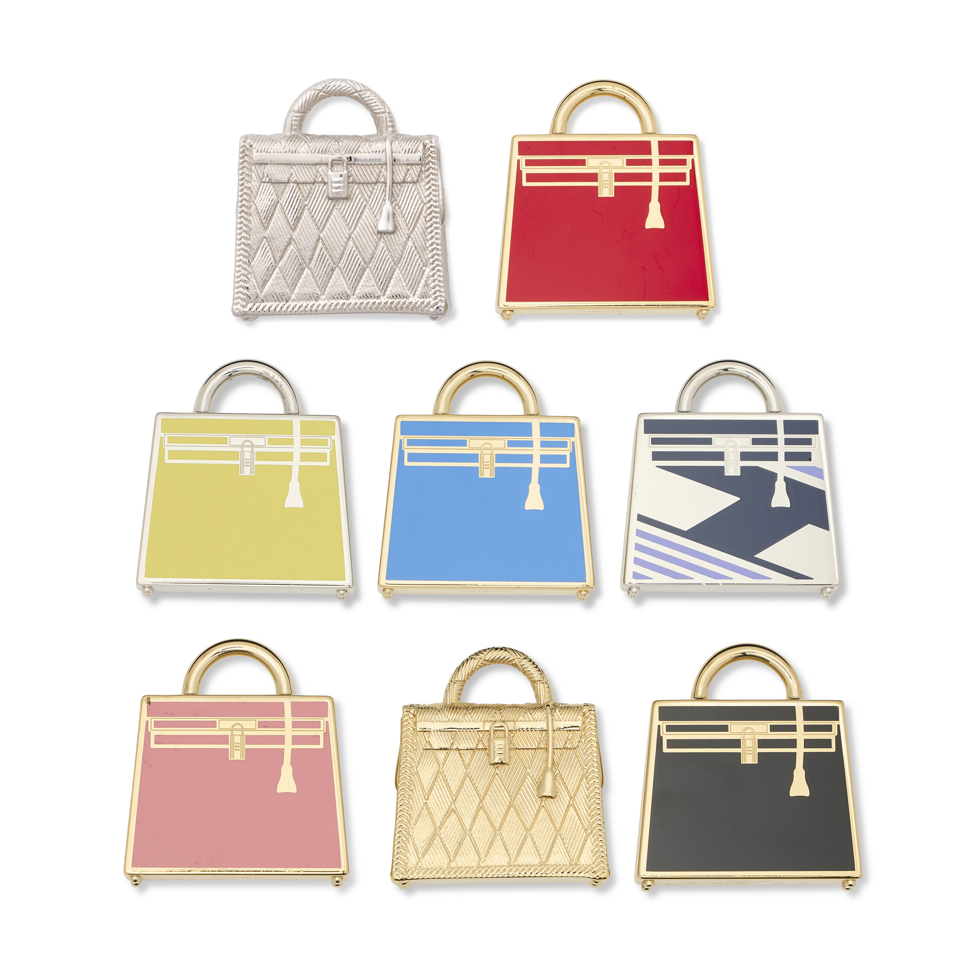 A SET OF EIGHT LAQUE & GUILLOCHÉ CURIOSITE KELLY CHARMS