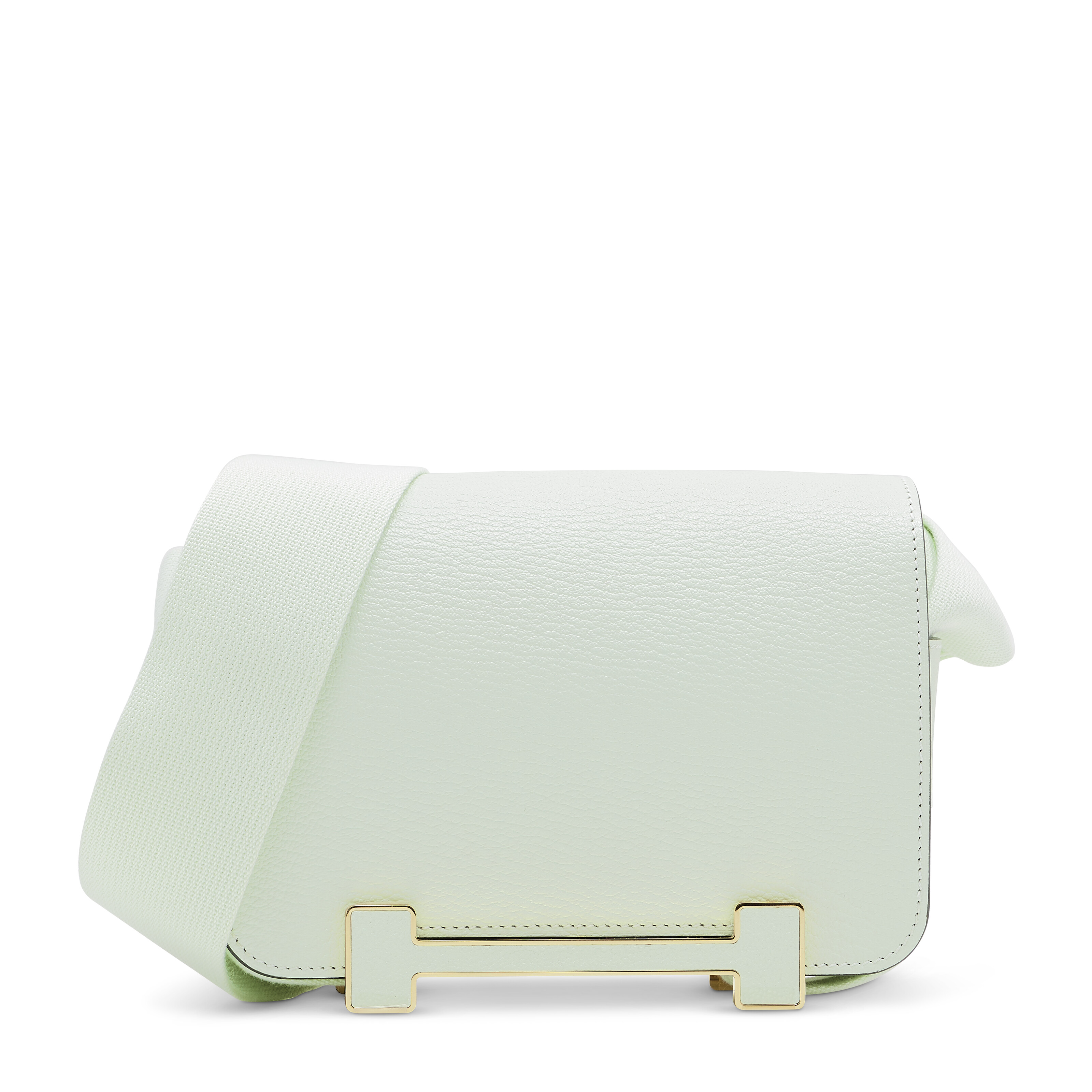 A VERT FIZZ CHÈVRE LEATHER GETA WITH GOLD HARDWARE