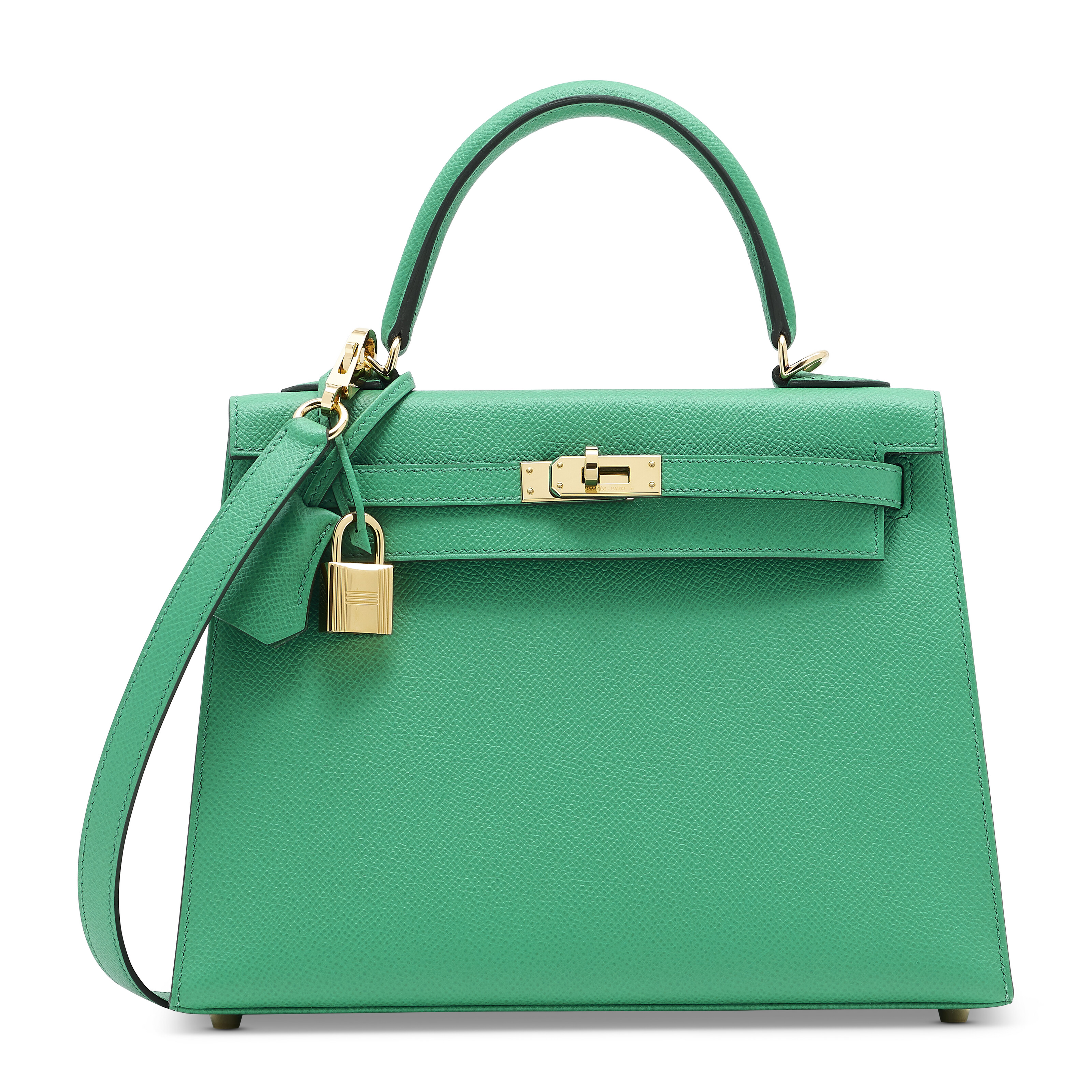 A VERT JADE EPSOM LEATHER SELLIER KELLY 25 WITH PALLADIUM HARDWARE