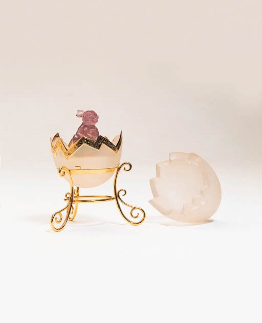 A Rock Crystal and Tourmaline Rabbit and Egg