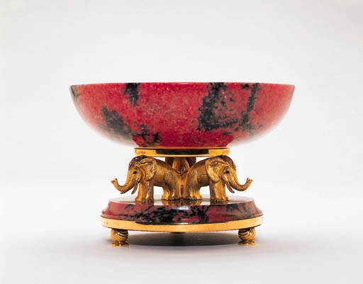 A Rhodonite and Diamond Elephant Bowl
