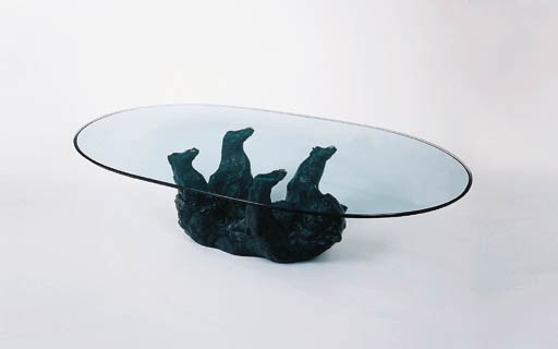 A Bronze Bear and Glass Coffee Table