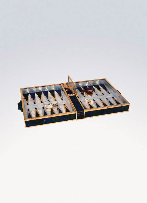 A Mother-of-Pearl, Lapis Lazuli and Nephrite Backgammon Board