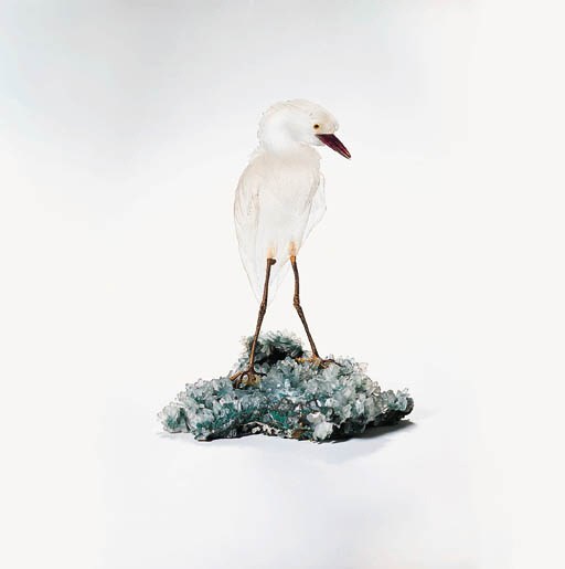 A Frosted Rock Crystal Egret