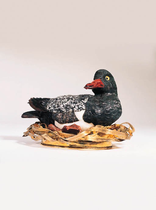 A Carved Hardstone and Marble Duck
