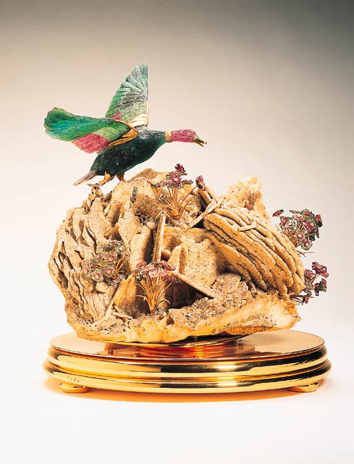 A Tourmaline and Diamond Goose Ornament