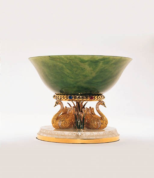 A Nephrite, Enamel and Gem-set Bowl