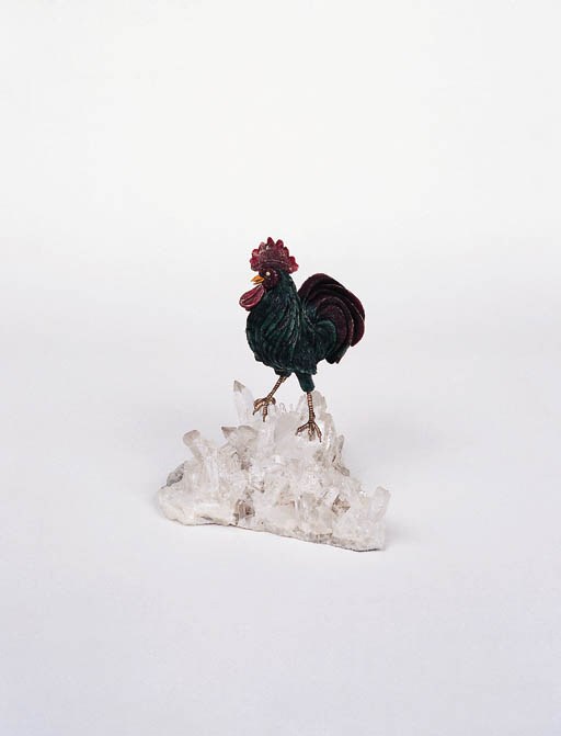 A Red and Green Zoisite Cockerel Ornament