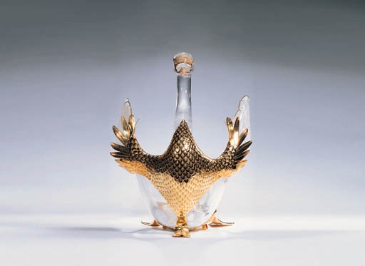 A Rock Crystal and Diamond Swan Bowl