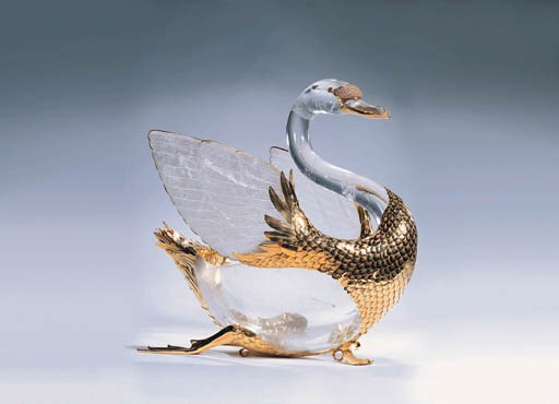 A Rock Crystal and Diamond Swan Bowl