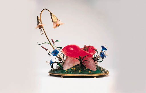 A Rhosochrosit and Enamel Table Clock